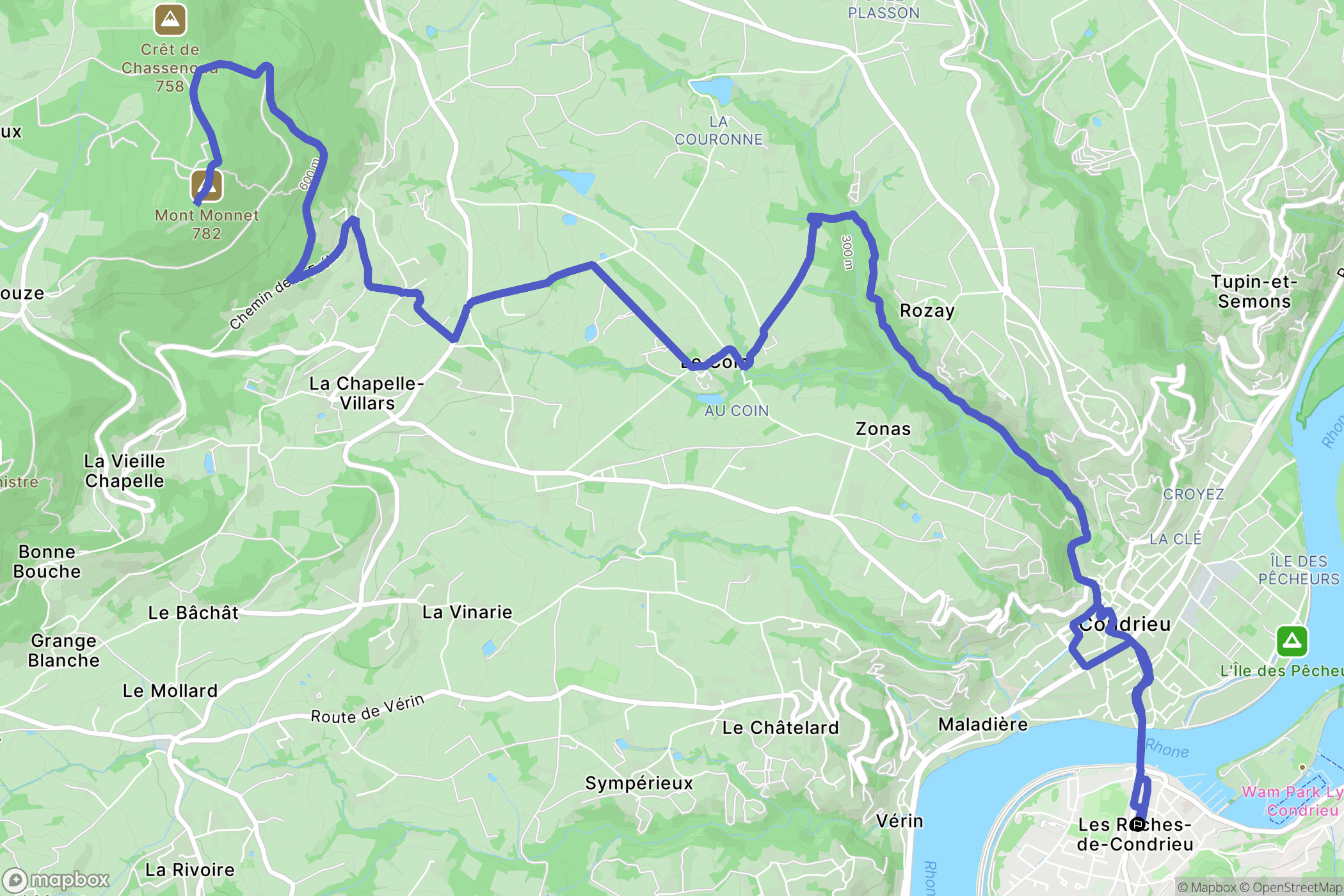 Les Roches-de-Condrieu : carte du parcours de randonnée - France