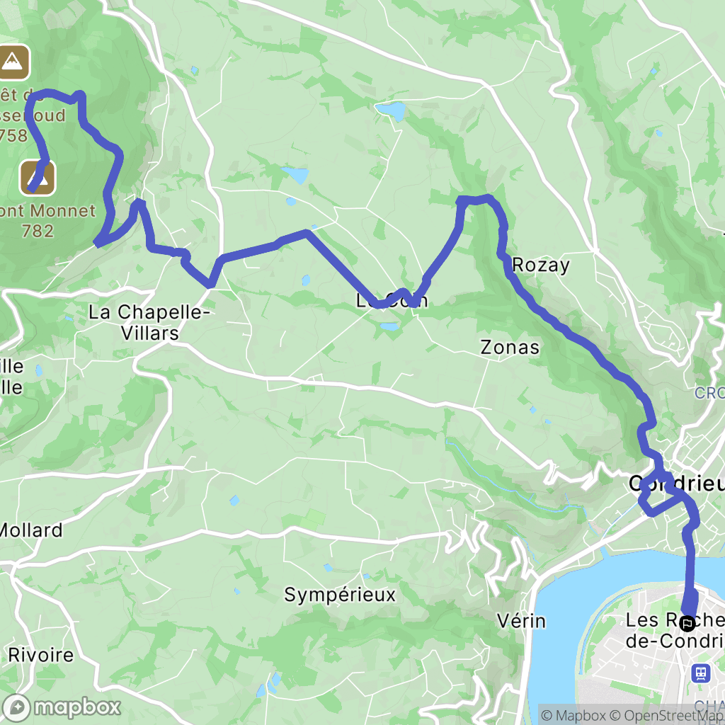 Les Roches-de-Condrieu : carte du parcours de randonnée - France