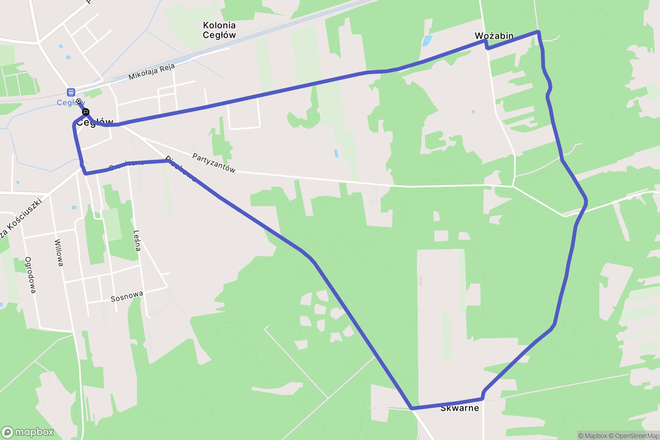 Cegłów: mapa trasy - Poland