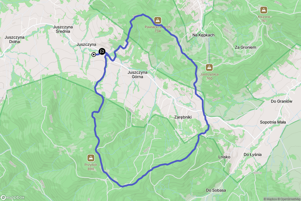 Juszczyna: mapa trasy - Poland