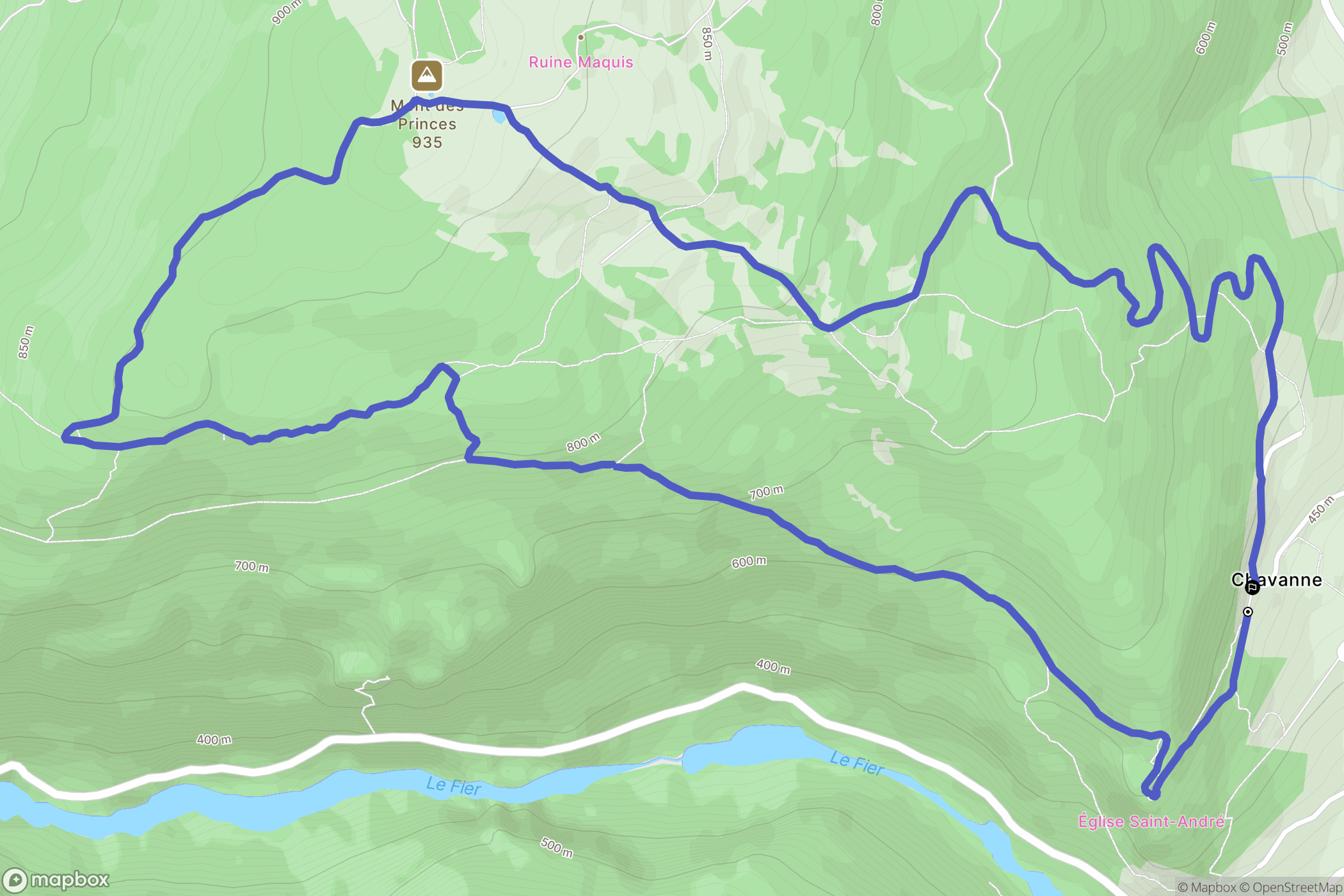 Vallières-sur-Fier : carte du parcours de randonnée - France