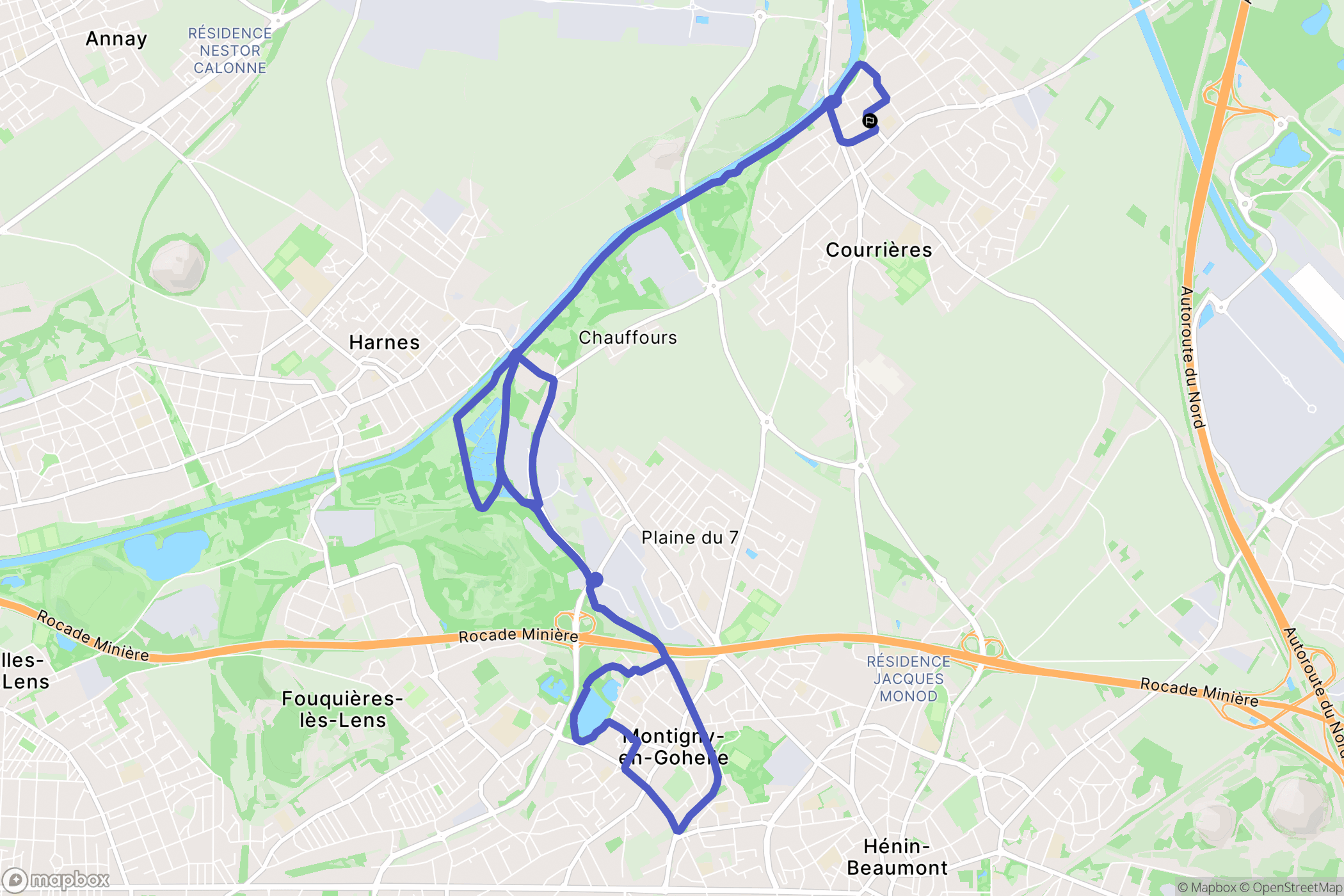 Courrières : carte du parcours de randonnée - France