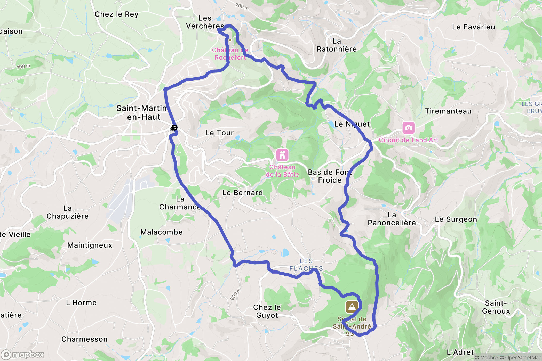 Saint-Martin-en-Haut : carte du parcours de randonnée - France