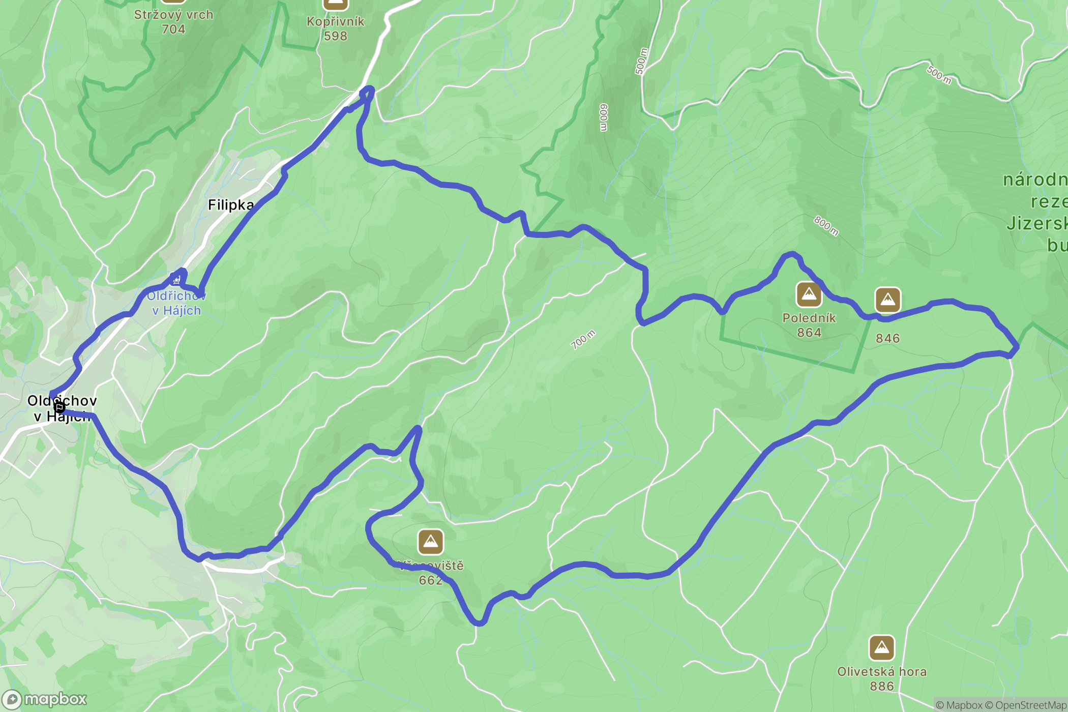 Oldřichov v Hájích: mapa trasy - Czechia