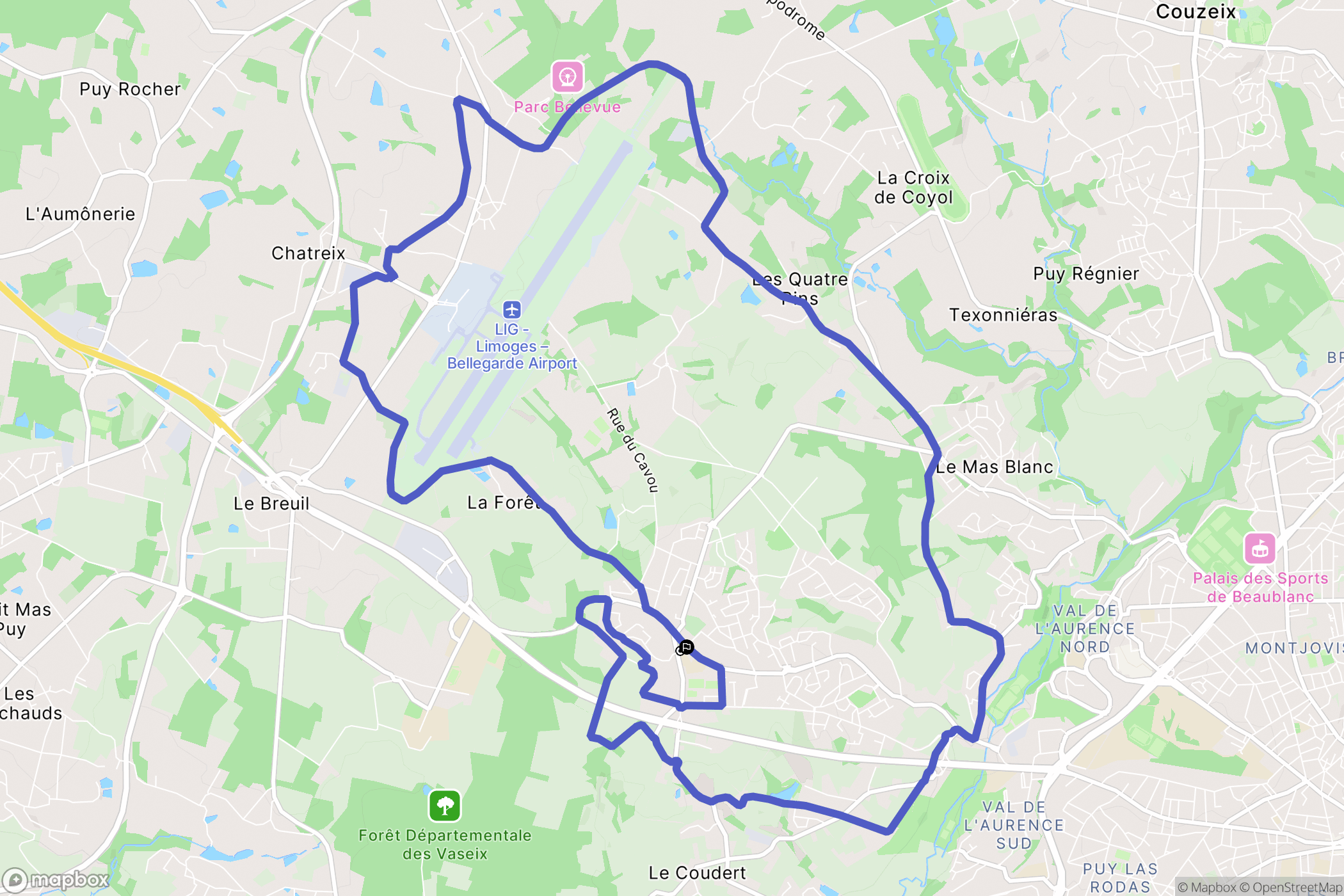 Limoges : carte du parcours de randonnée - France