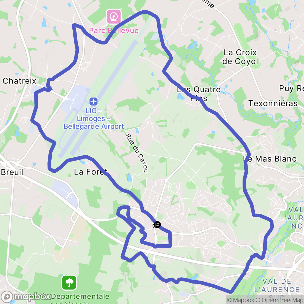 Limoges : carte du parcours de randonnée - France