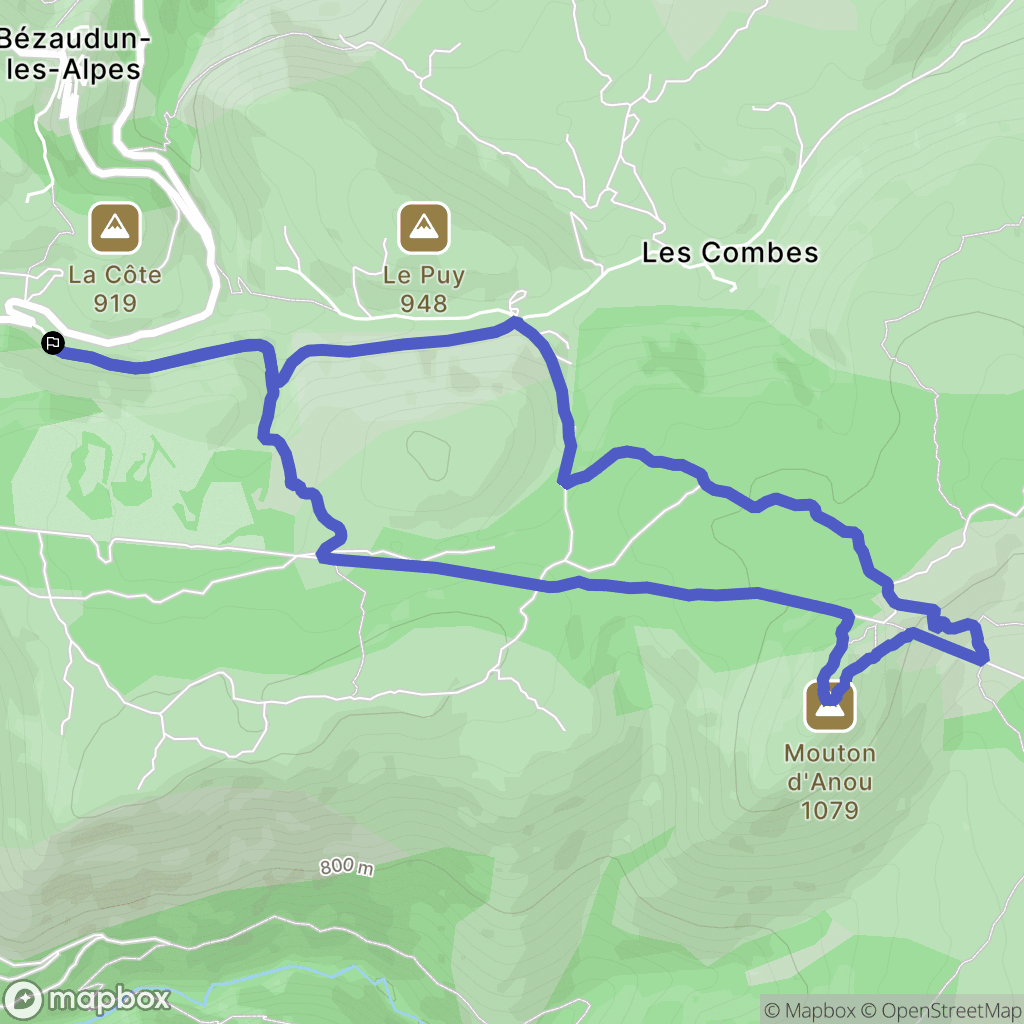 Bézaudun-les-Alpes : carte du parcours de randonnée - France