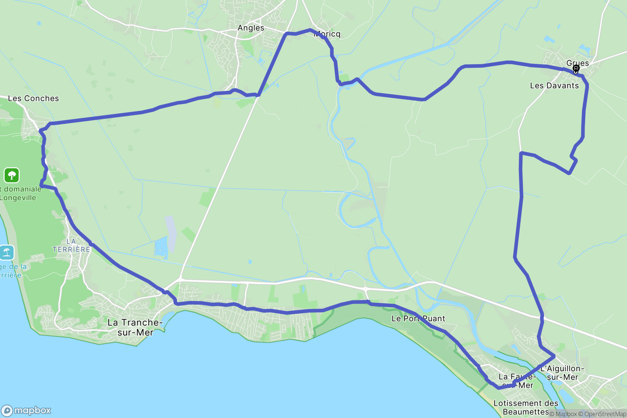Grues : carte du parcours de randonnée - France