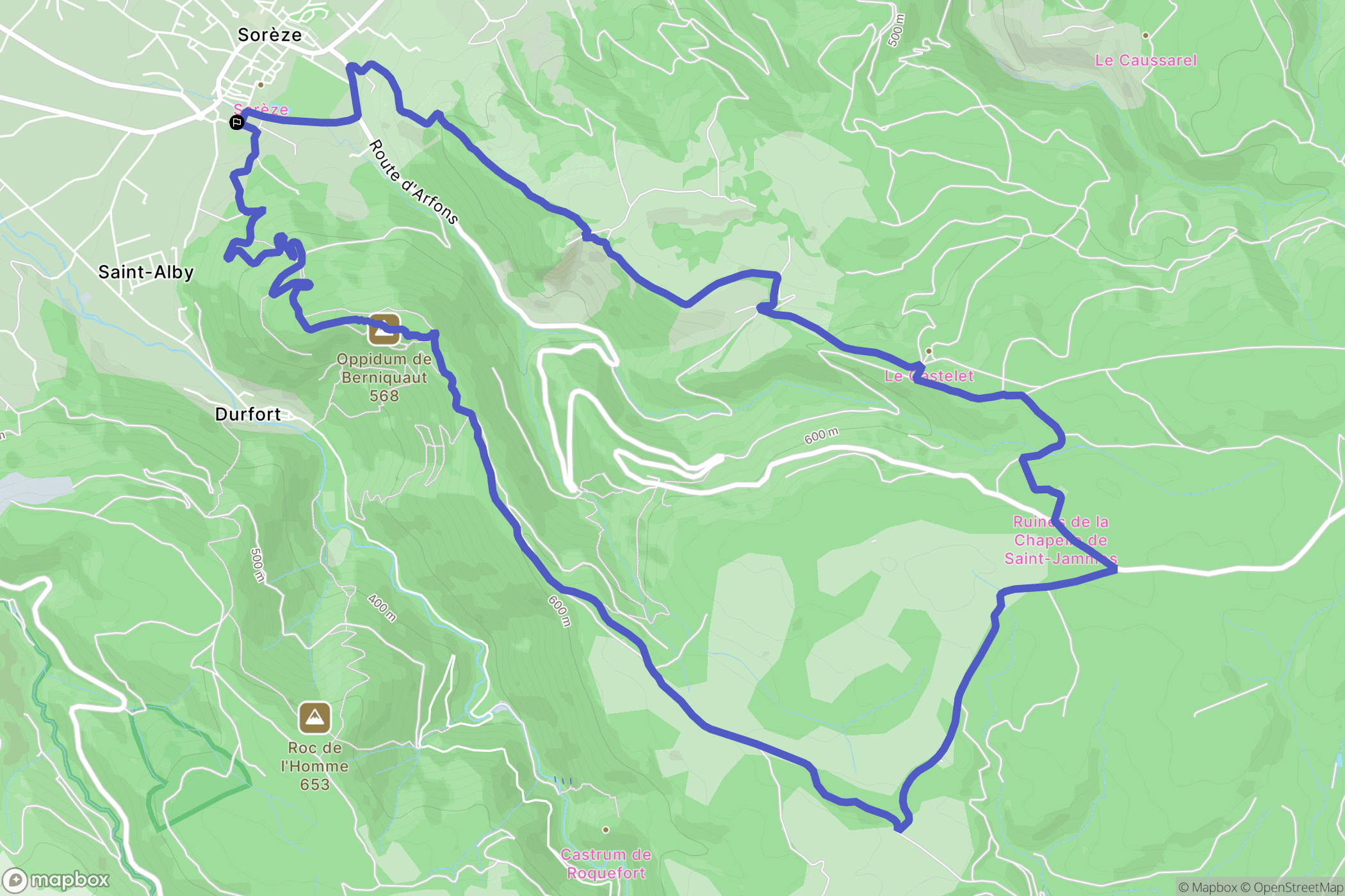 Sorèze : carte du parcours de randonnée - France