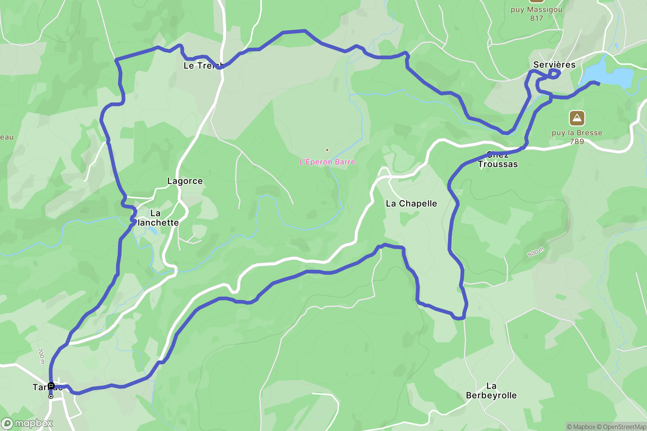 Tarnac : carte du parcours de randonnée - France