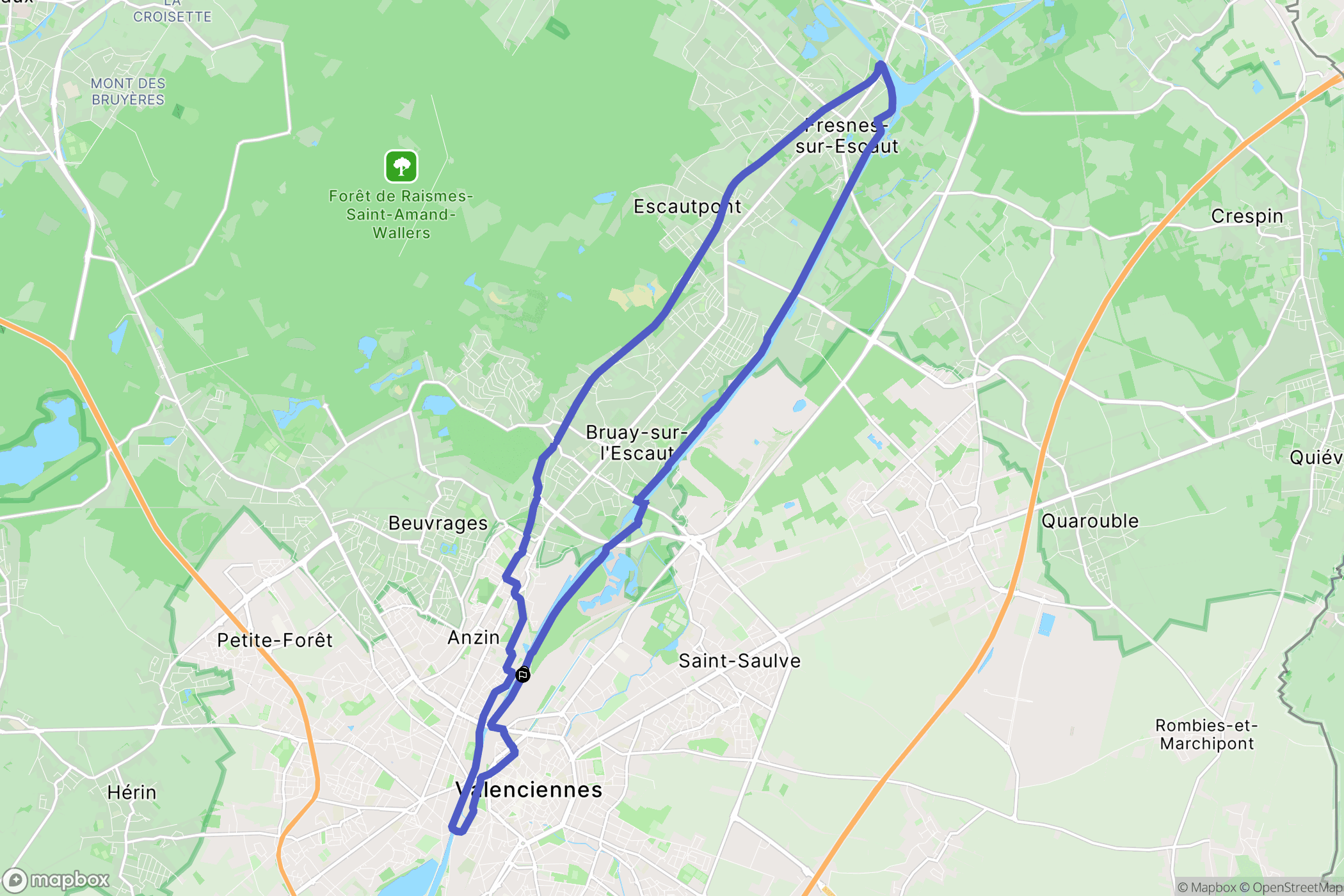 Valenciennes : carte du parcours de randonnée - France