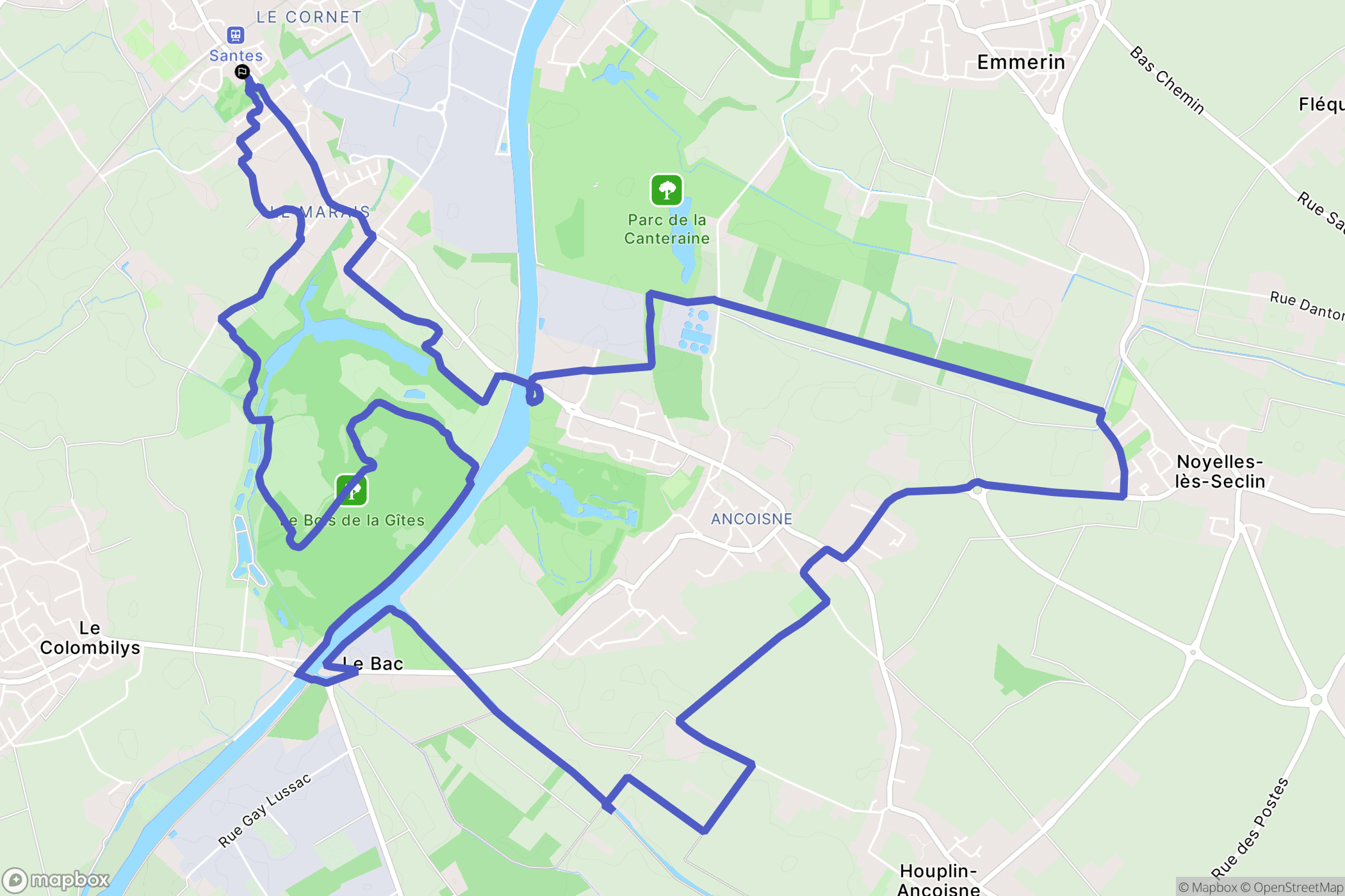 Santes : carte du parcours de randonnée - France