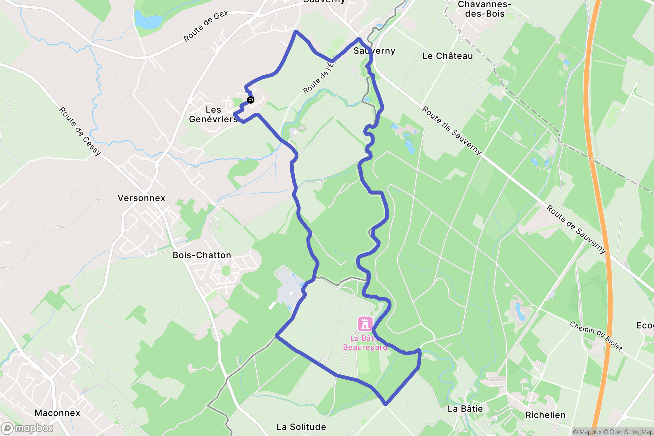 Sauverny : carte du parcours de randonnée - France