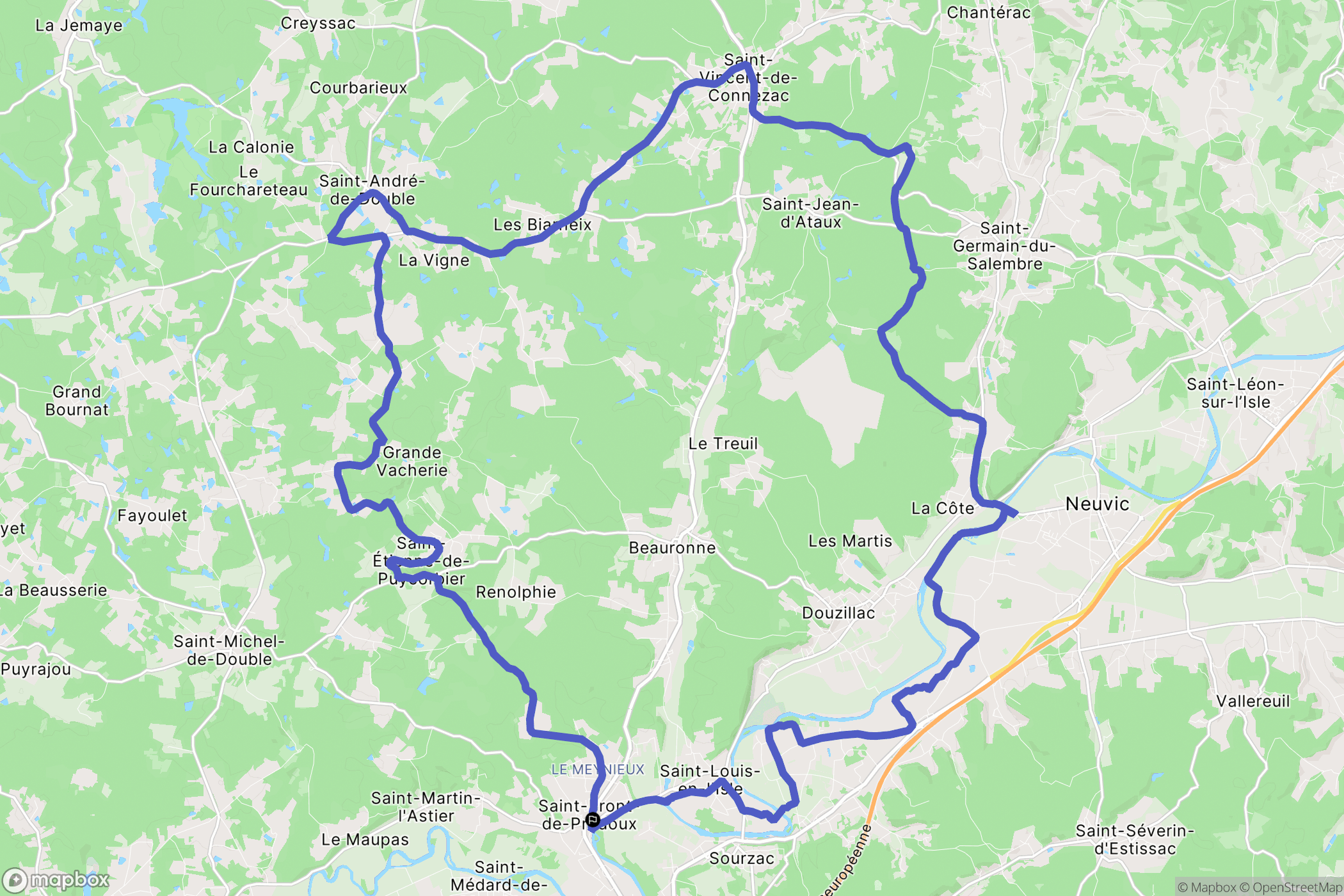 Saint-Front-de-Pradoux : carte du parcours de randonnée - France