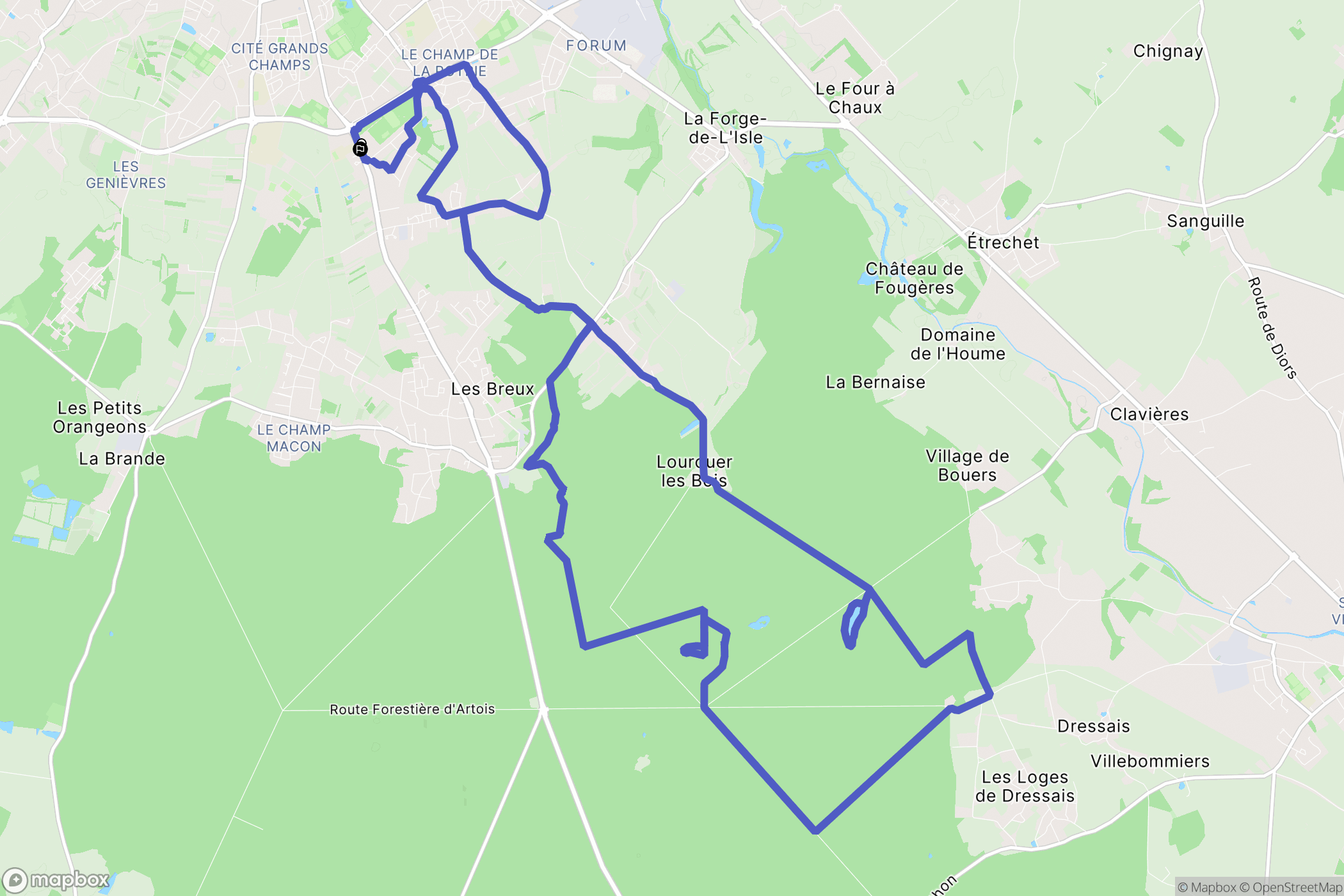 Châteauroux : carte du parcours de randonnée - France