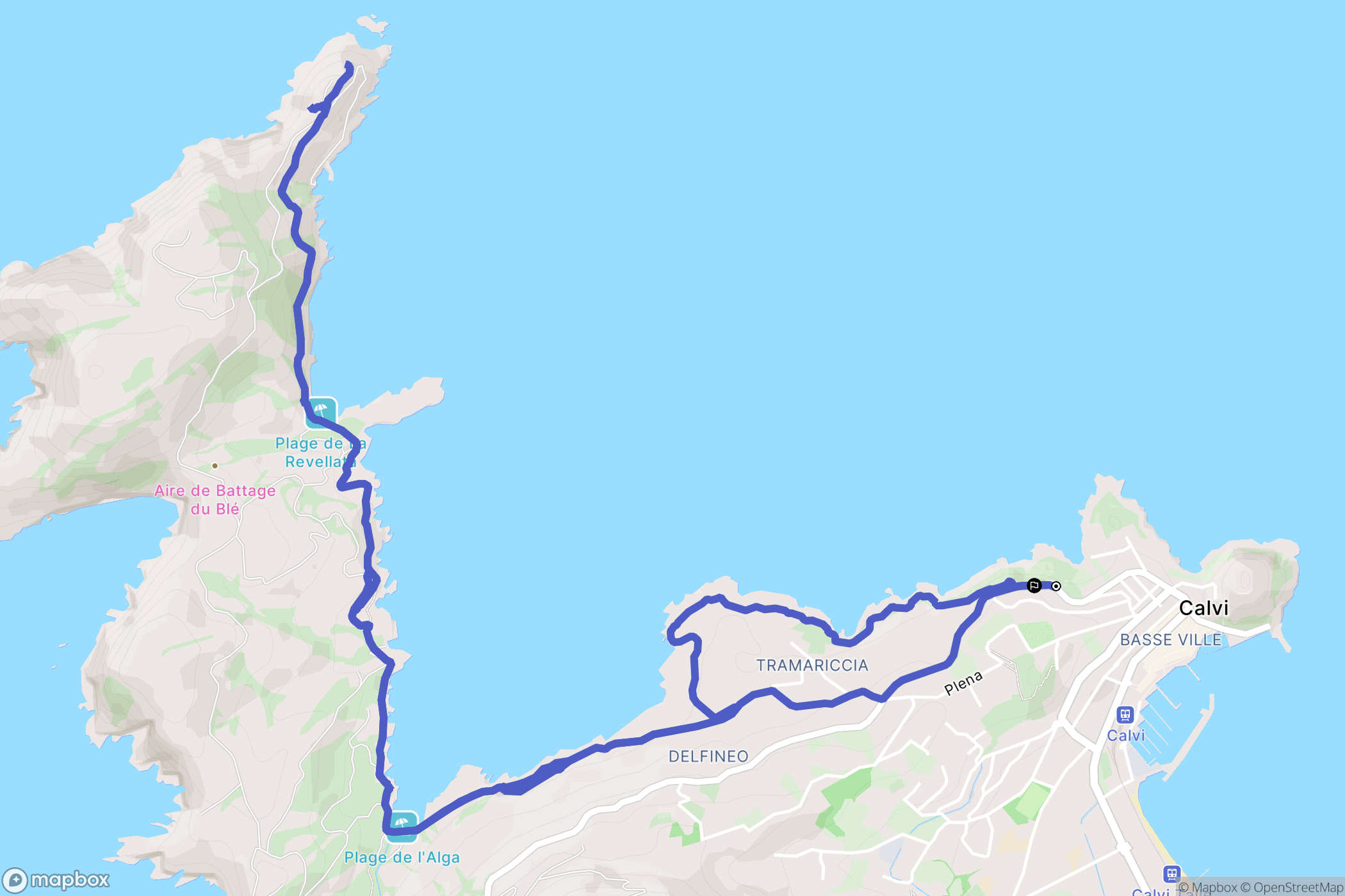 Calvi : carte du parcours de randonnée - France