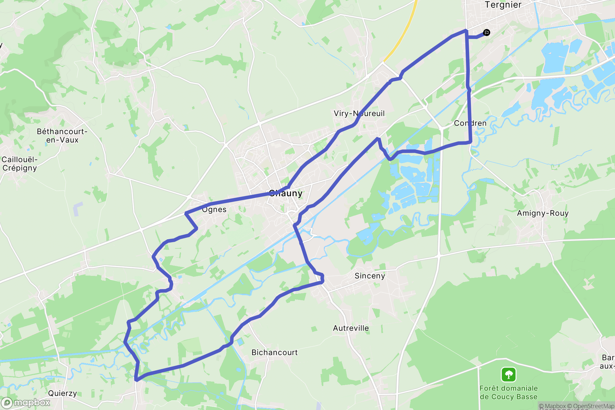 Tergnier : carte du parcours de randonnée - France