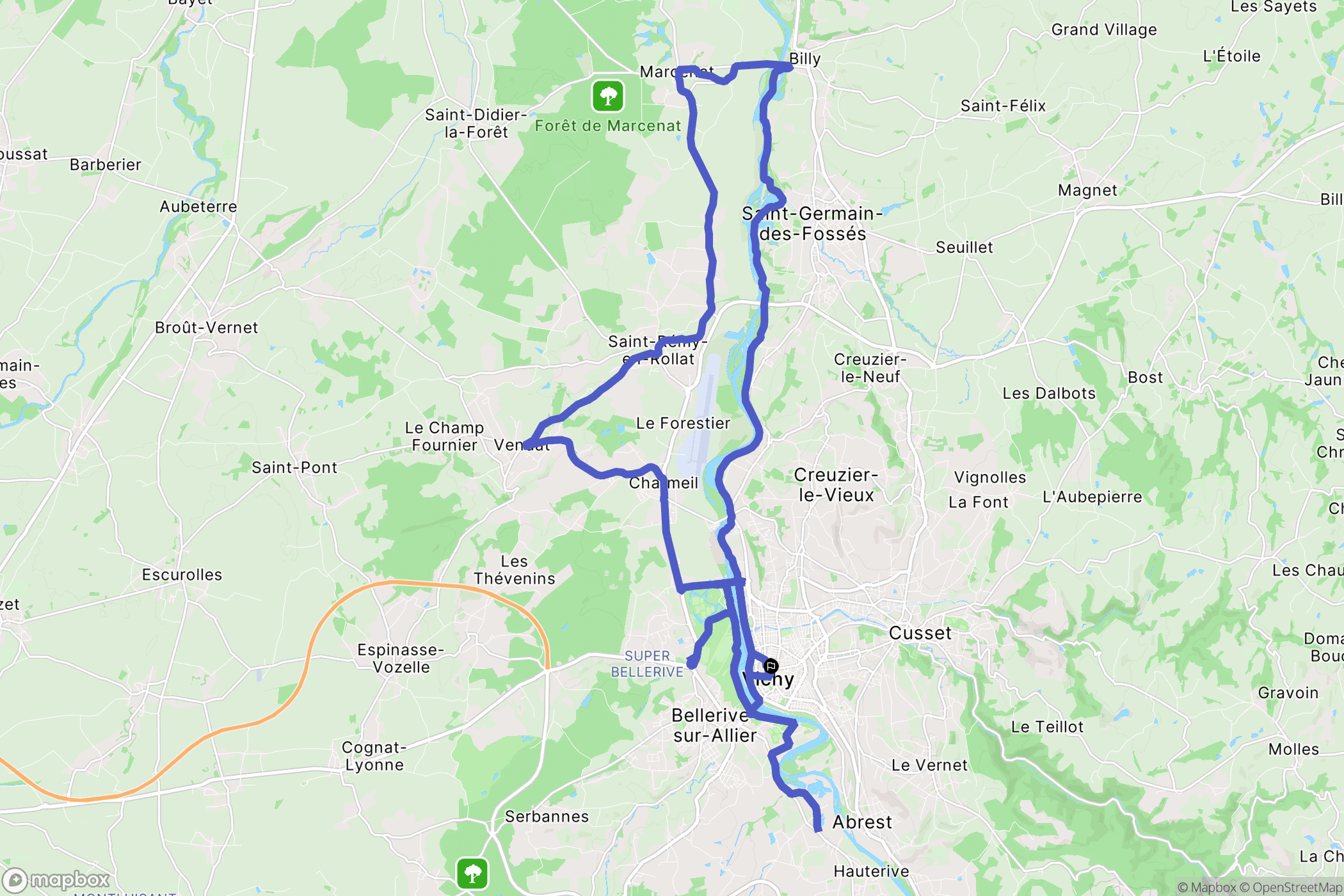 Vichy : carte du parcours de randonnée - France