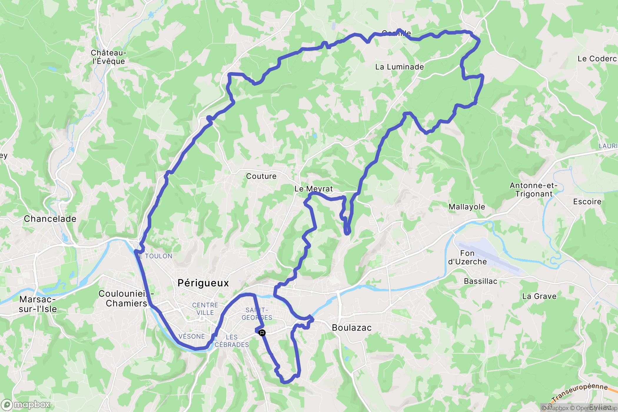 Périgueux : carte du parcours de randonnée - France