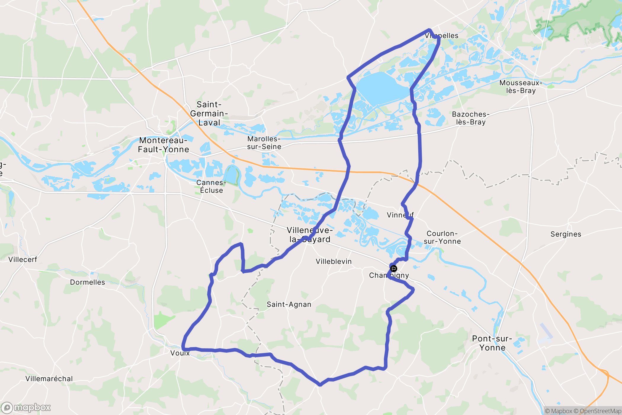 Champigny : carte du parcours de randonnée - France