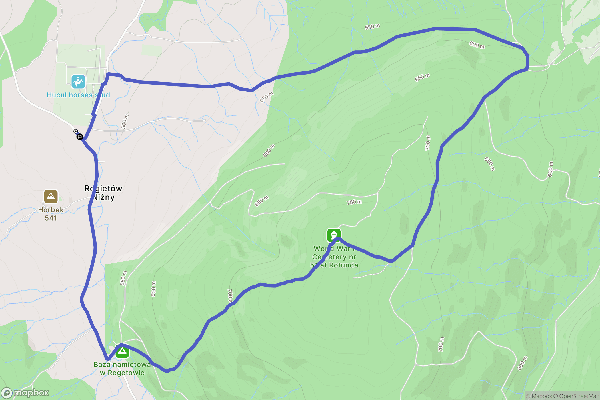 Regietów: mapa trasy - Poland