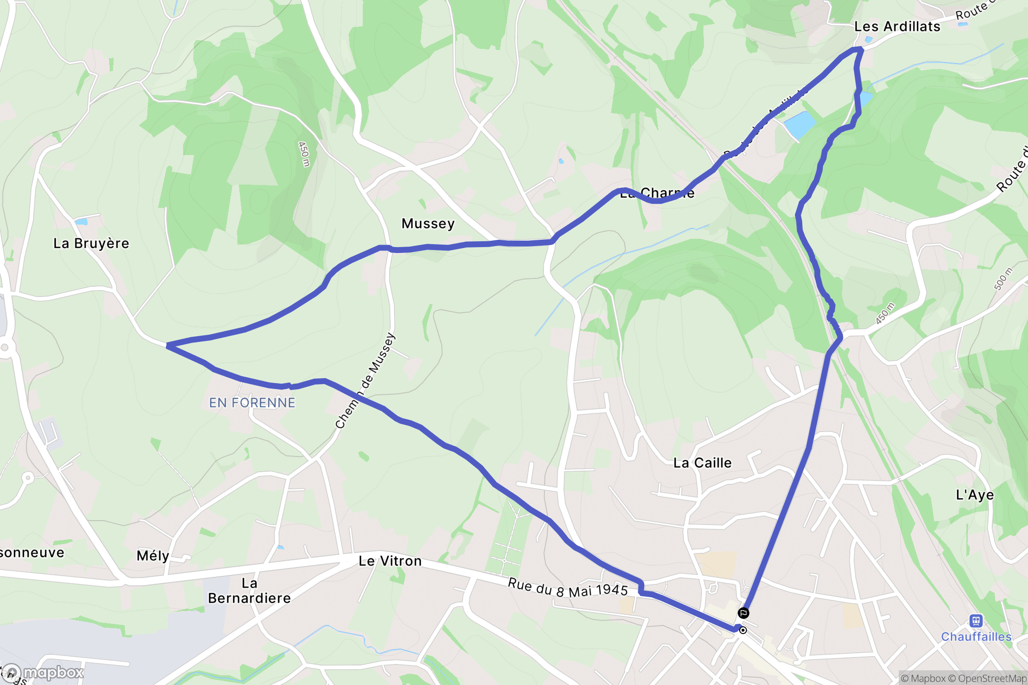 Chauffailles : carte du parcours de randonnée - France