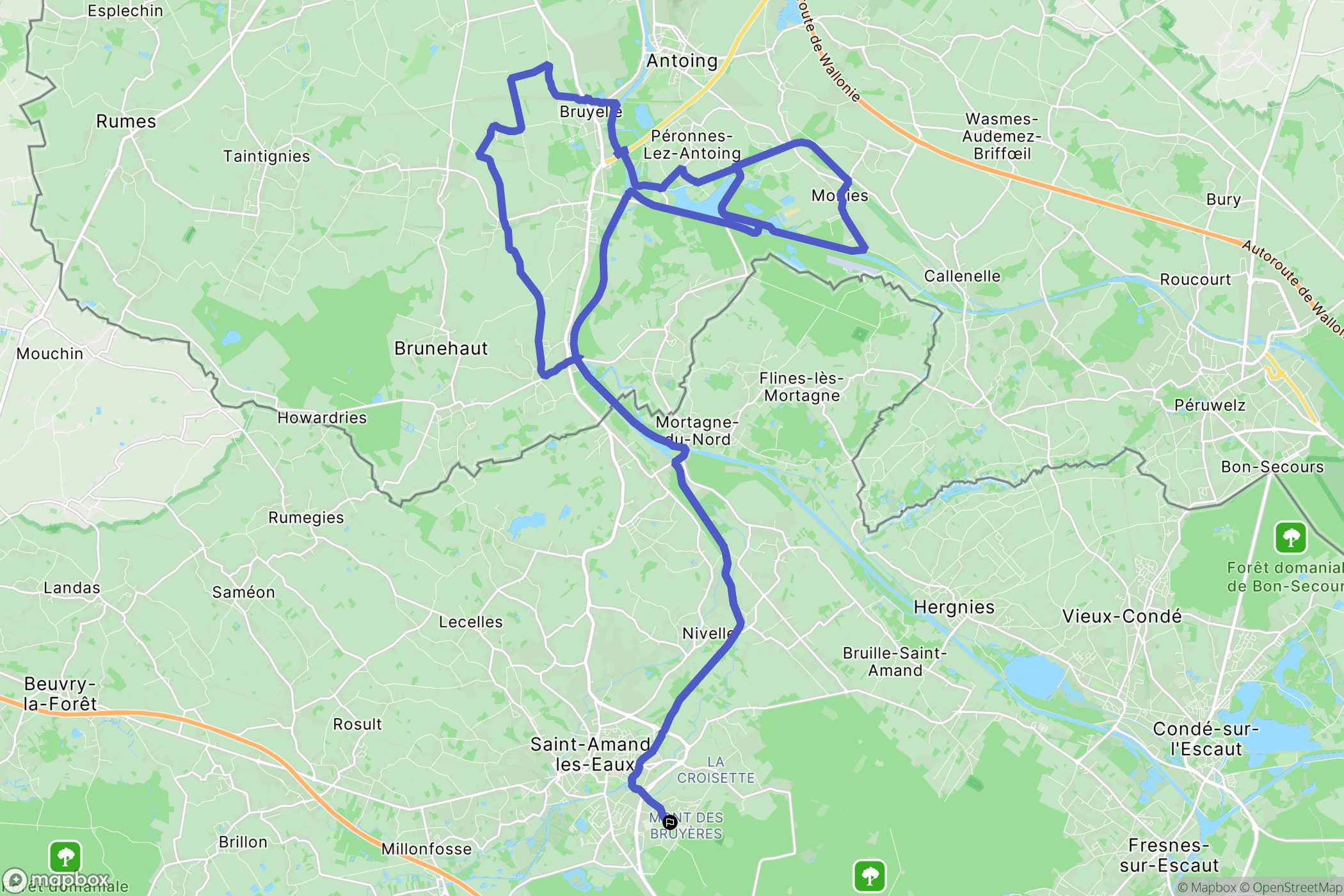 Saint-Amand-les-Eaux : carte du parcours de randonnée - France
