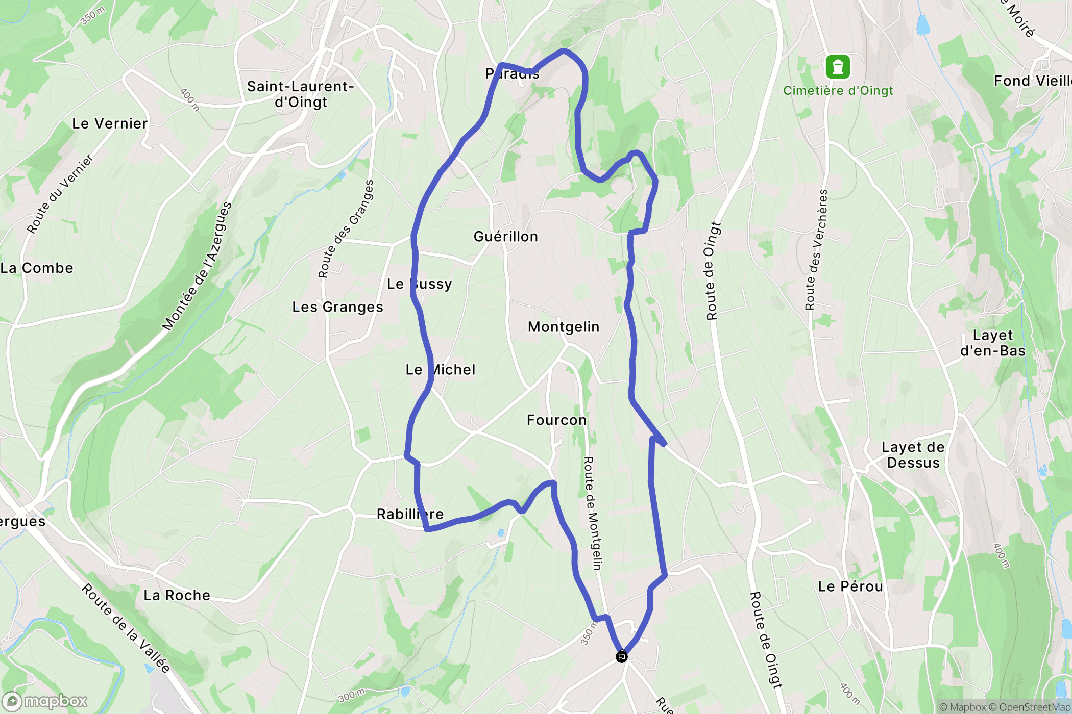 Val d'Oingt : carte du parcours de randonnée - France