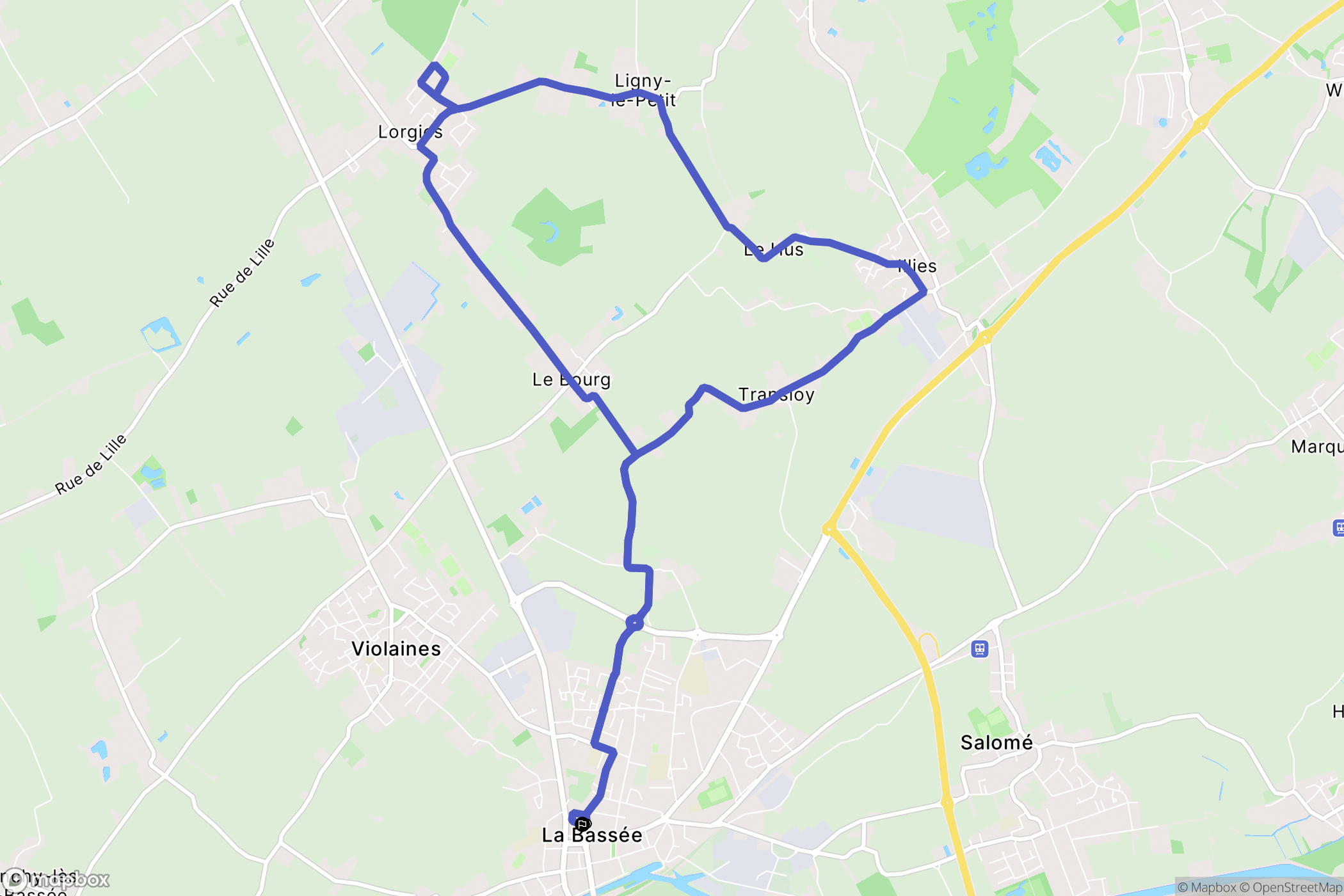 La Bassée : carte du parcours de randonnée - France