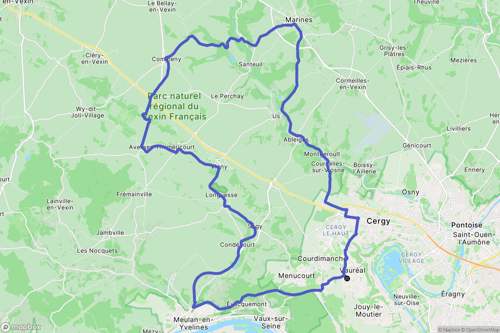 Vauréal : carte du parcours de randonnée - France