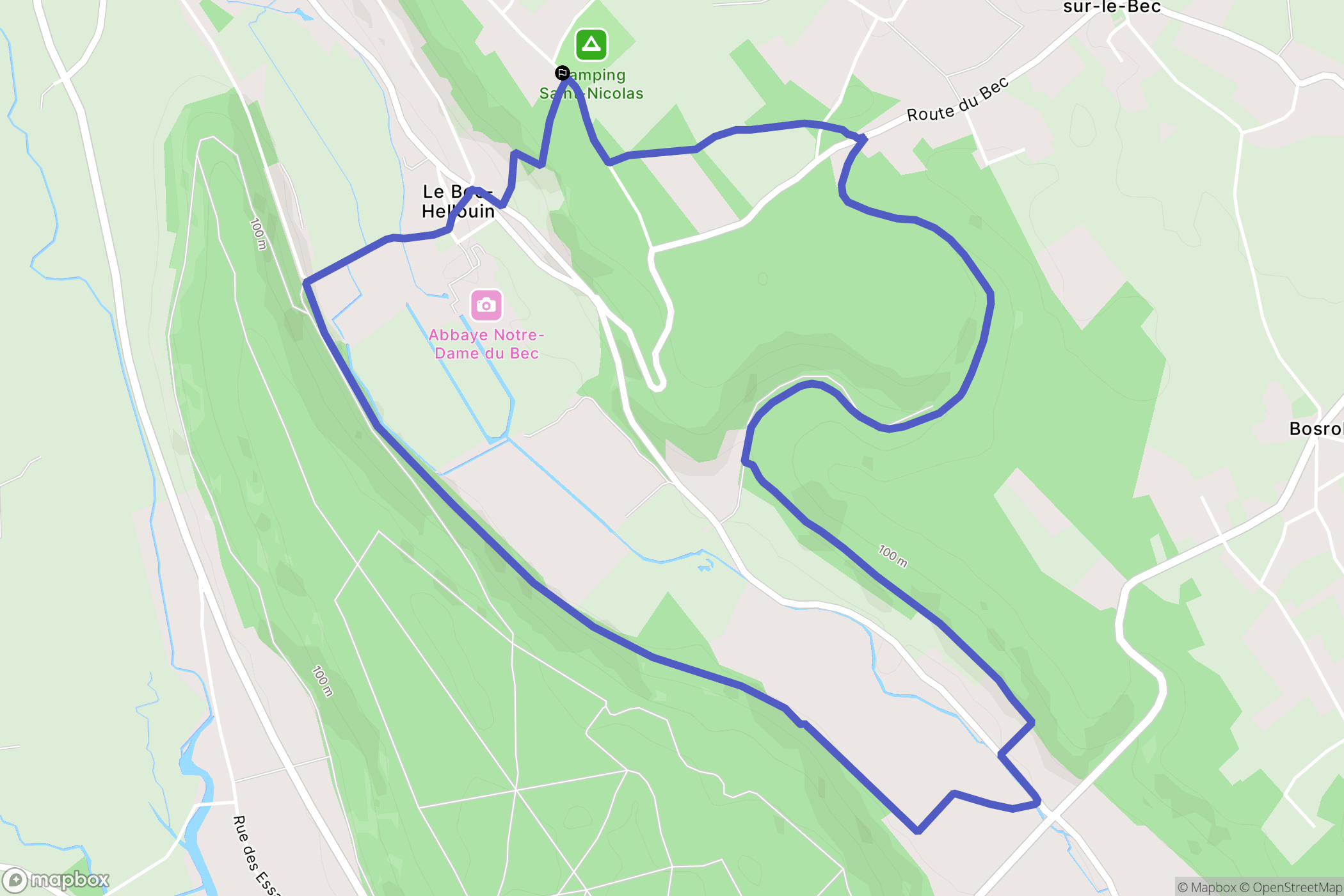 Le Bec-Hellouin : carte du parcours de randonnée - France