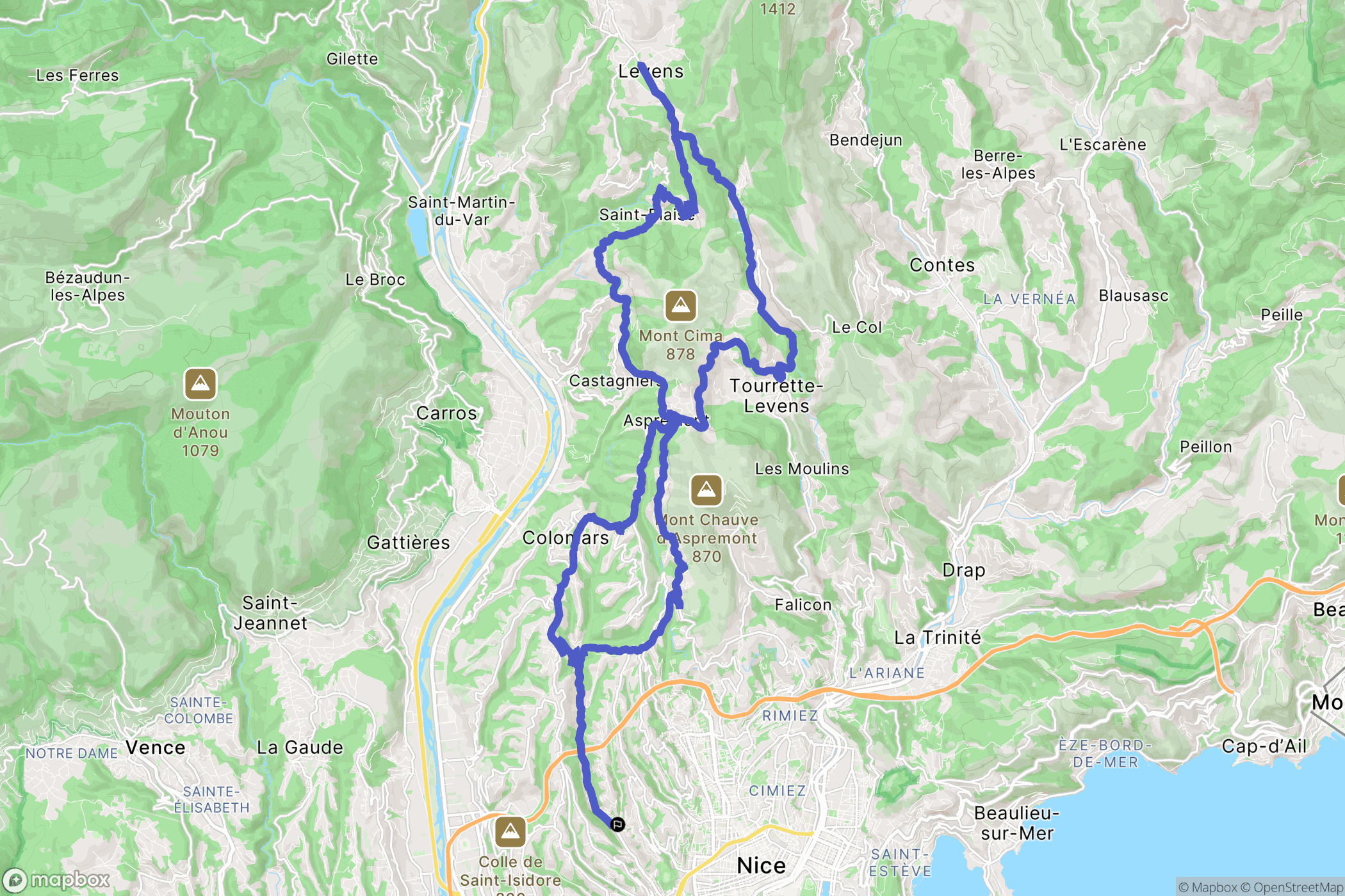 Nice : carte du parcours de randonnée - France