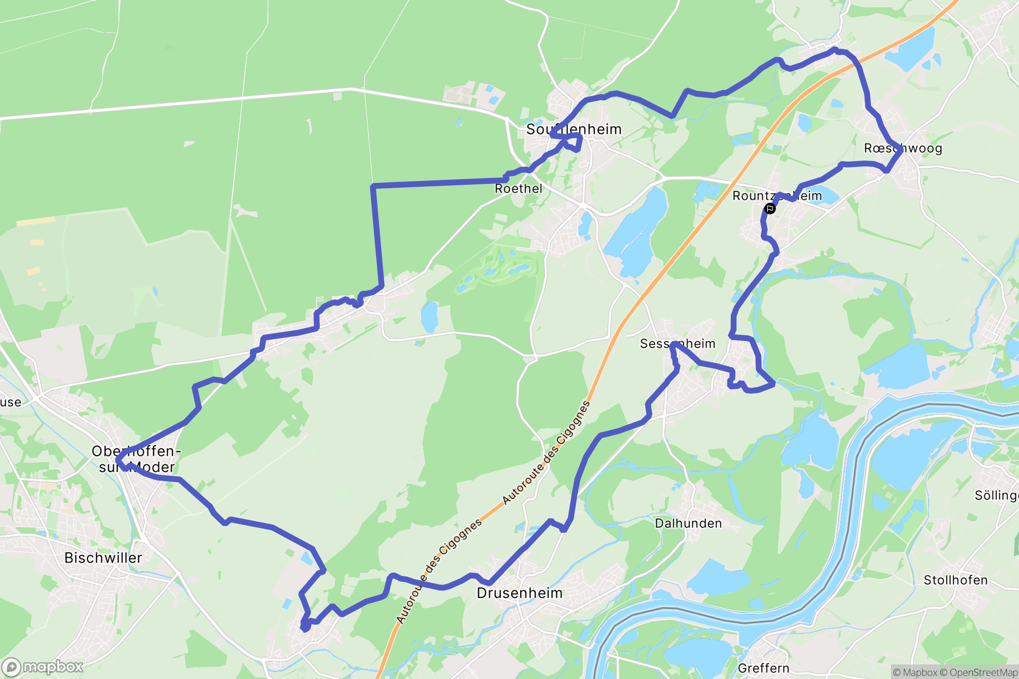 Rountzenheim-Auenheim : carte du parcours de randonnée - France