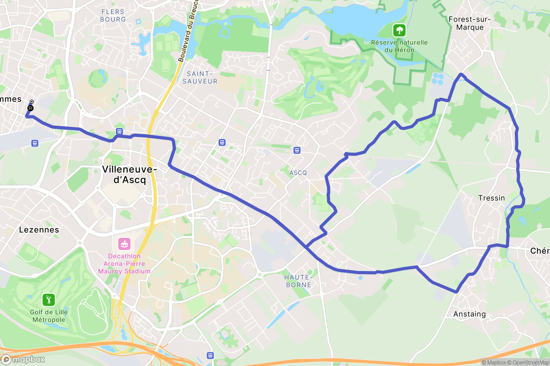 Lille : carte du parcours de randonnée - France