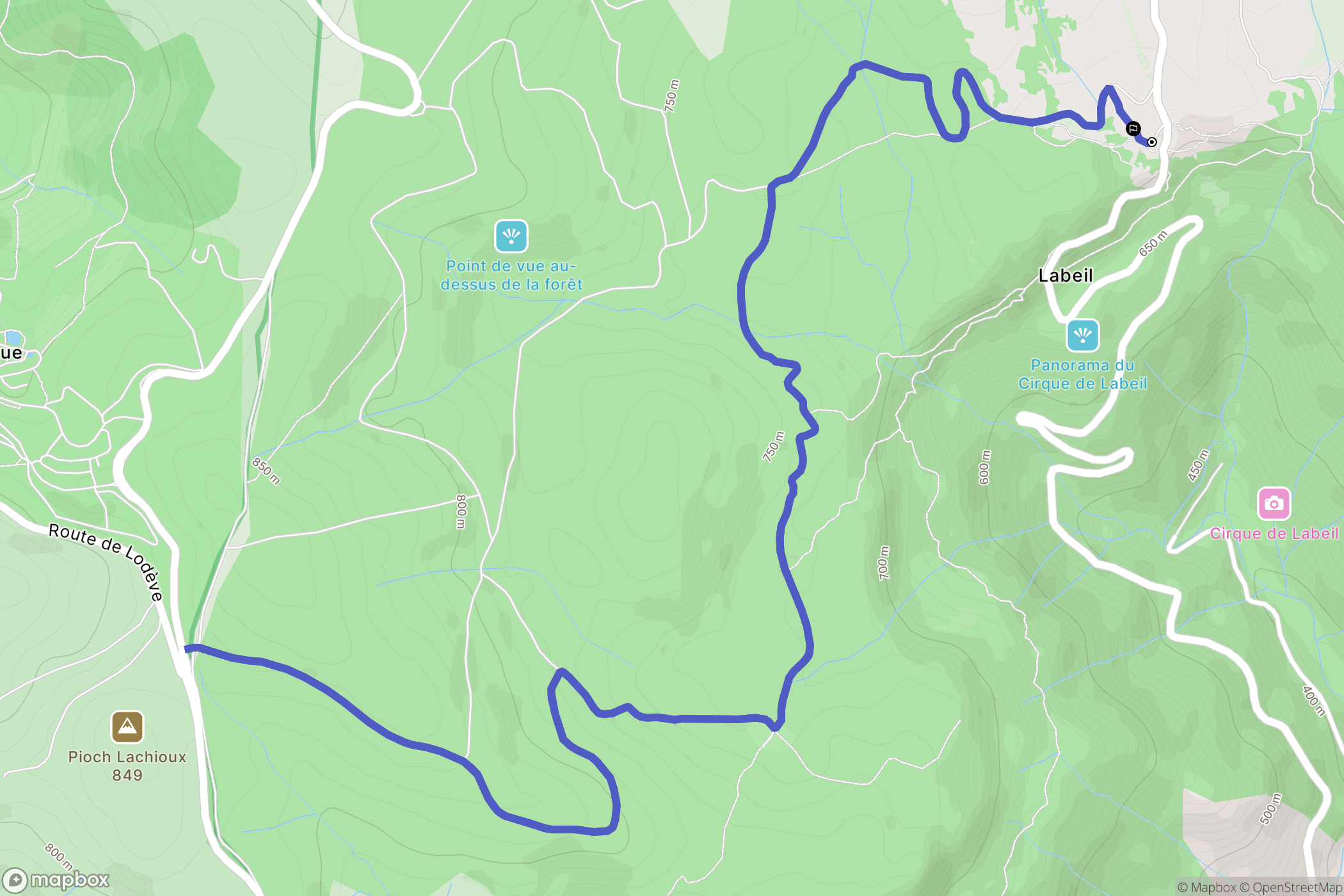 Lauroux : carte du parcours de randonnée - France