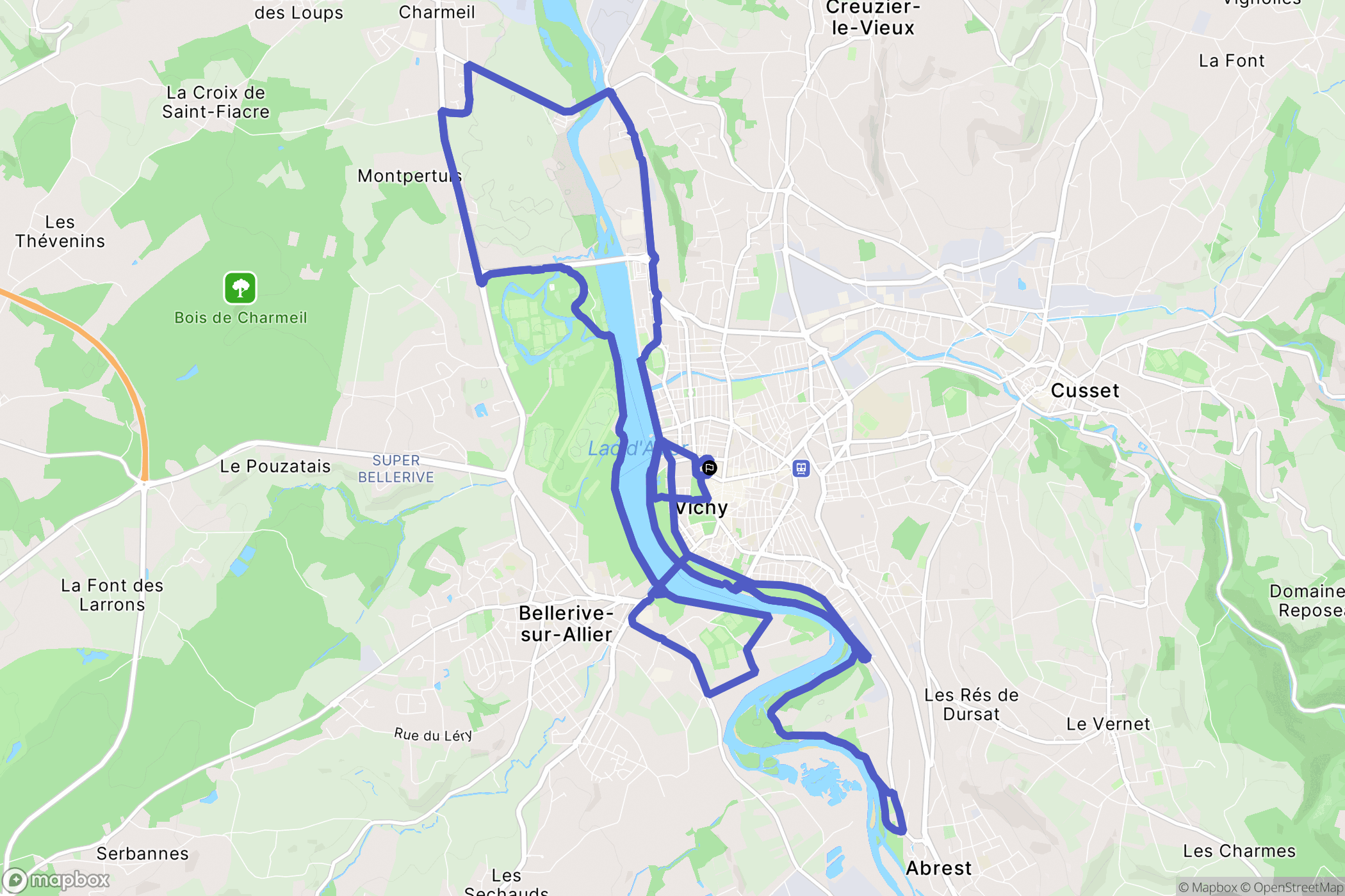 Vichy : carte du parcours de randonnée - France