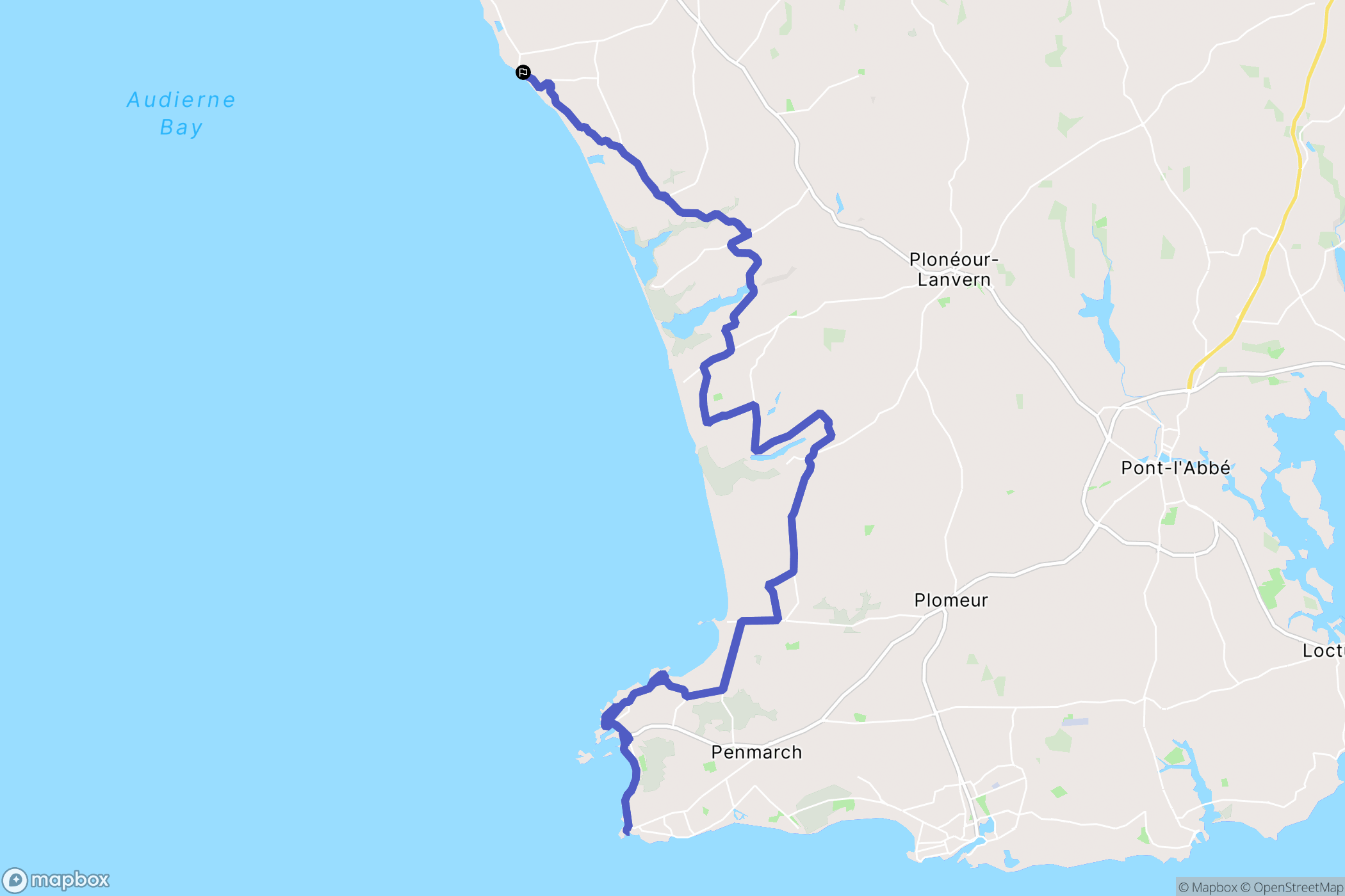 Pouldreuzic : carte du parcours de randonnée - France