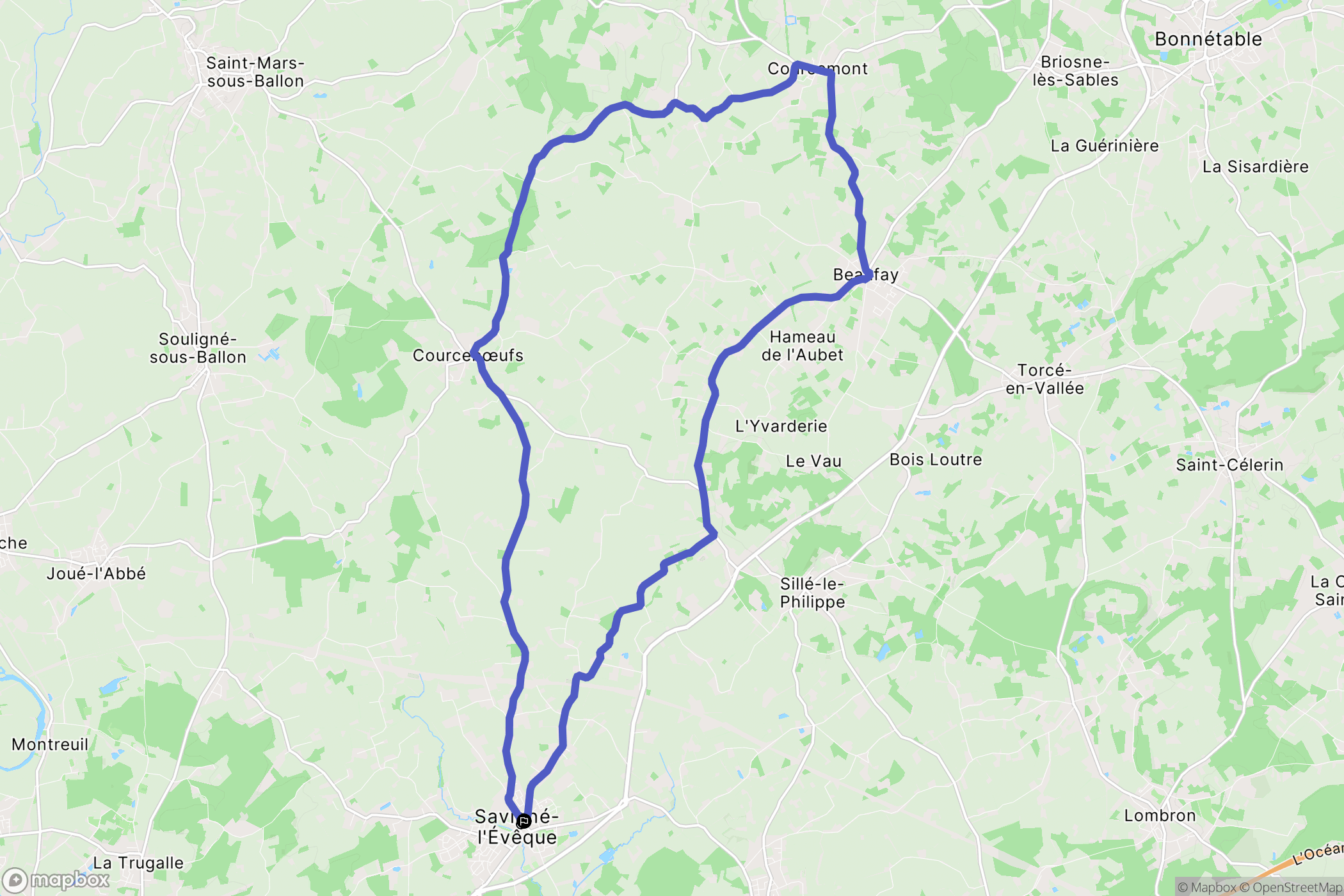 Savigné-l'Évêque : carte du parcours de randonnée - France
