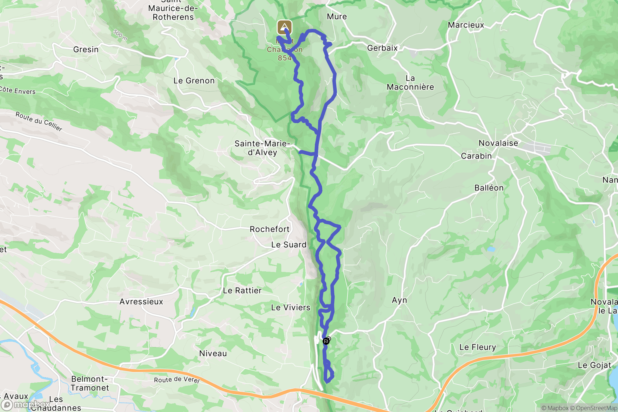 Ayn : carte du parcours de randonnée - France