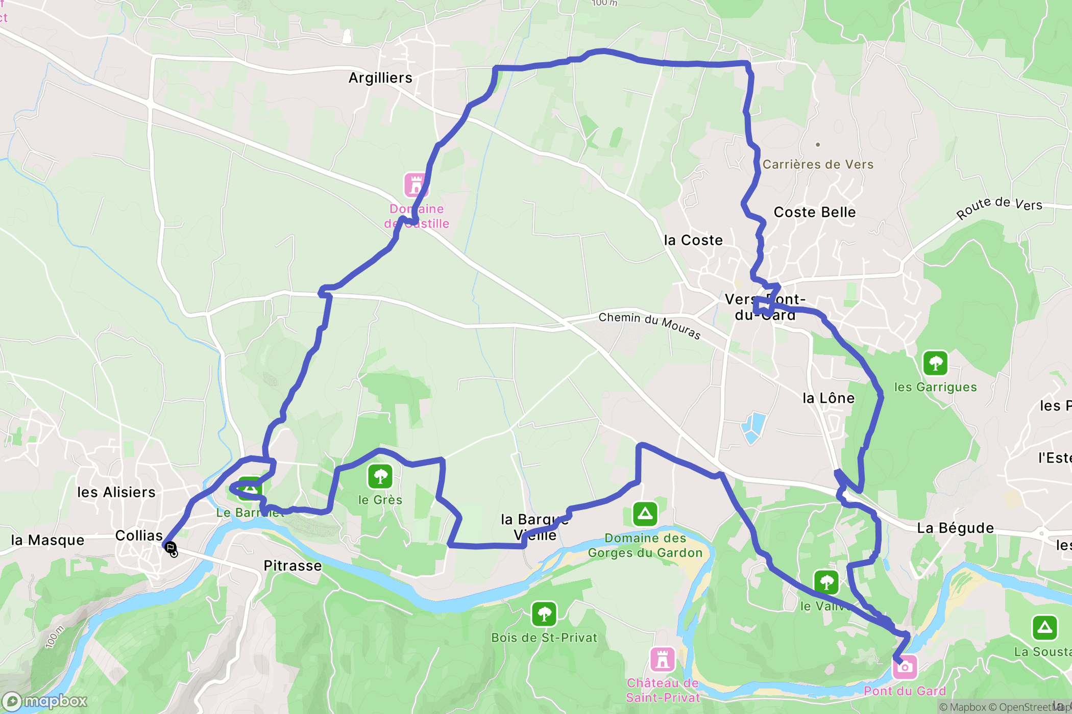 Collias : carte du parcours de randonnée - France