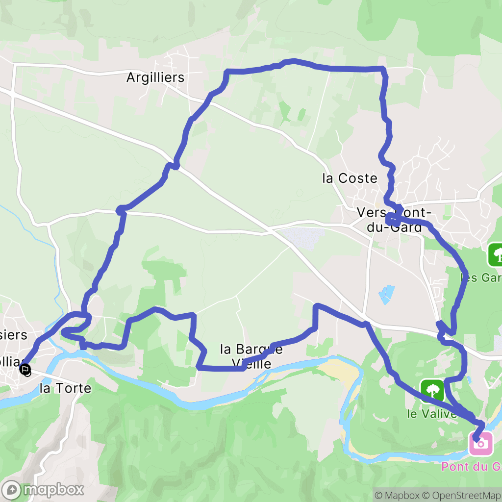 Collias : carte du parcours de randonnée - France