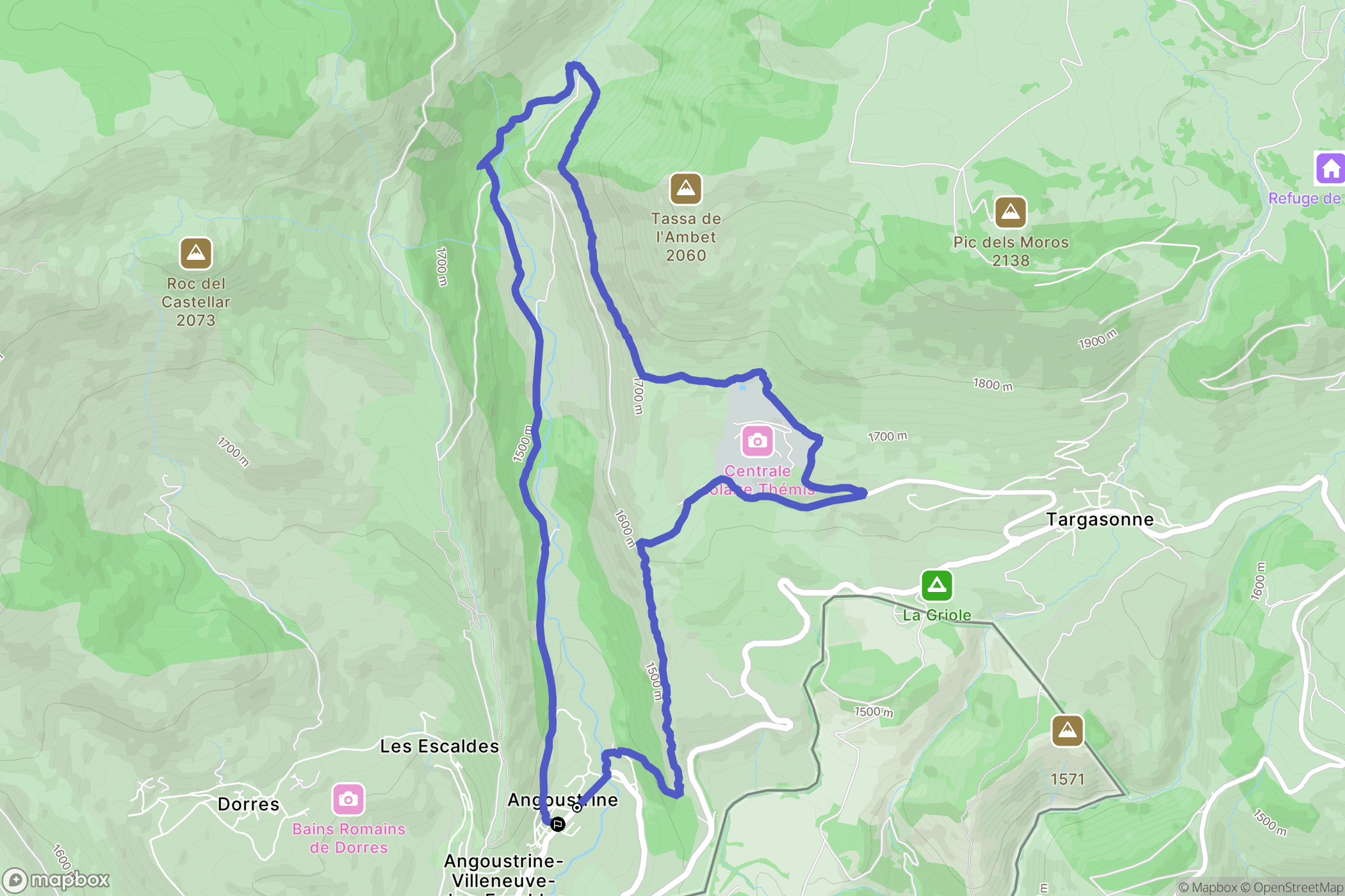 Angoustrine-Villeneuve-des-Escaldes : carte du parcours de randonnée - France