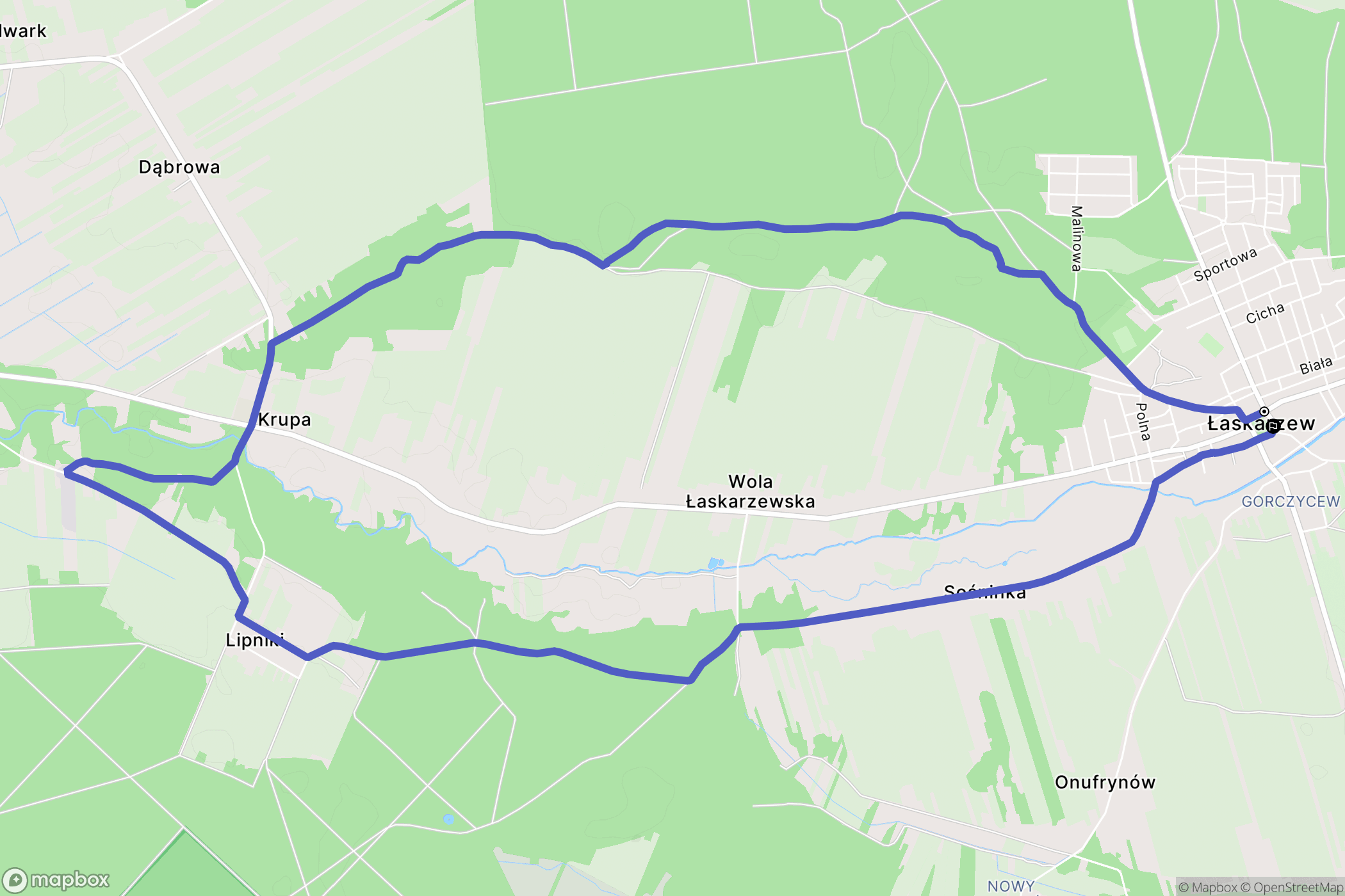 Łaskarzew: mapa trasy - Poland
