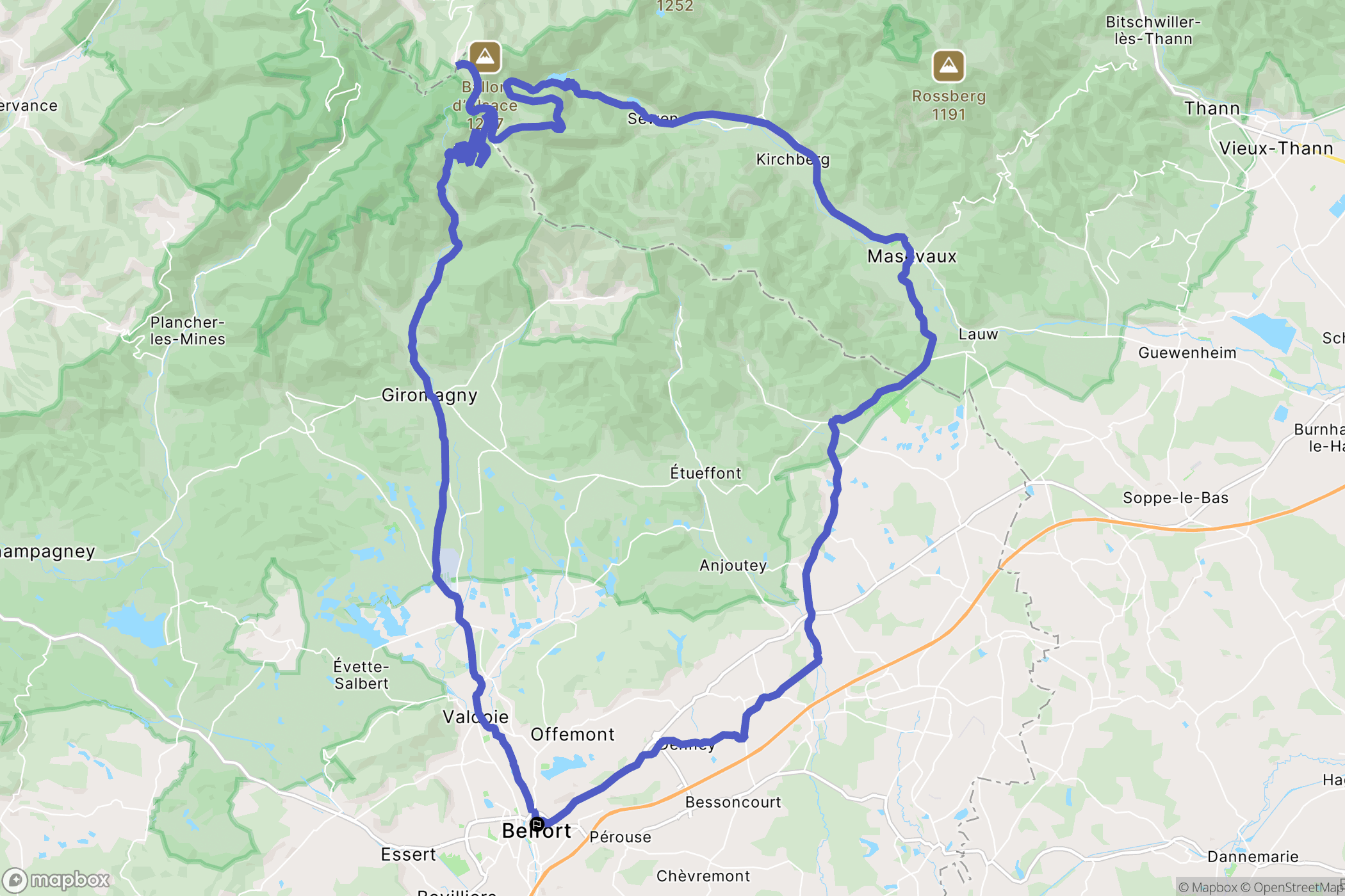 Belfort : carte du parcours de randonnée - France