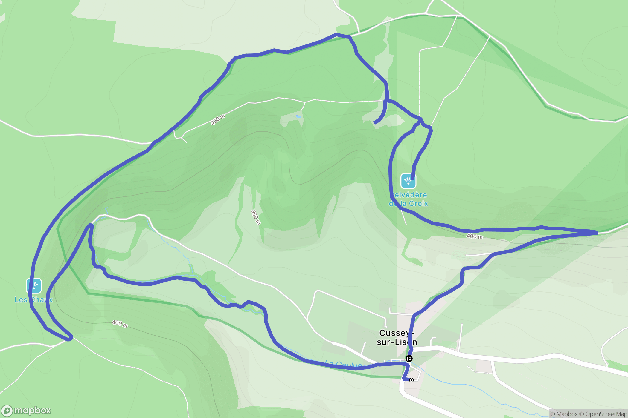 Cussey-sur-Lison : carte du parcours de randonnée - France