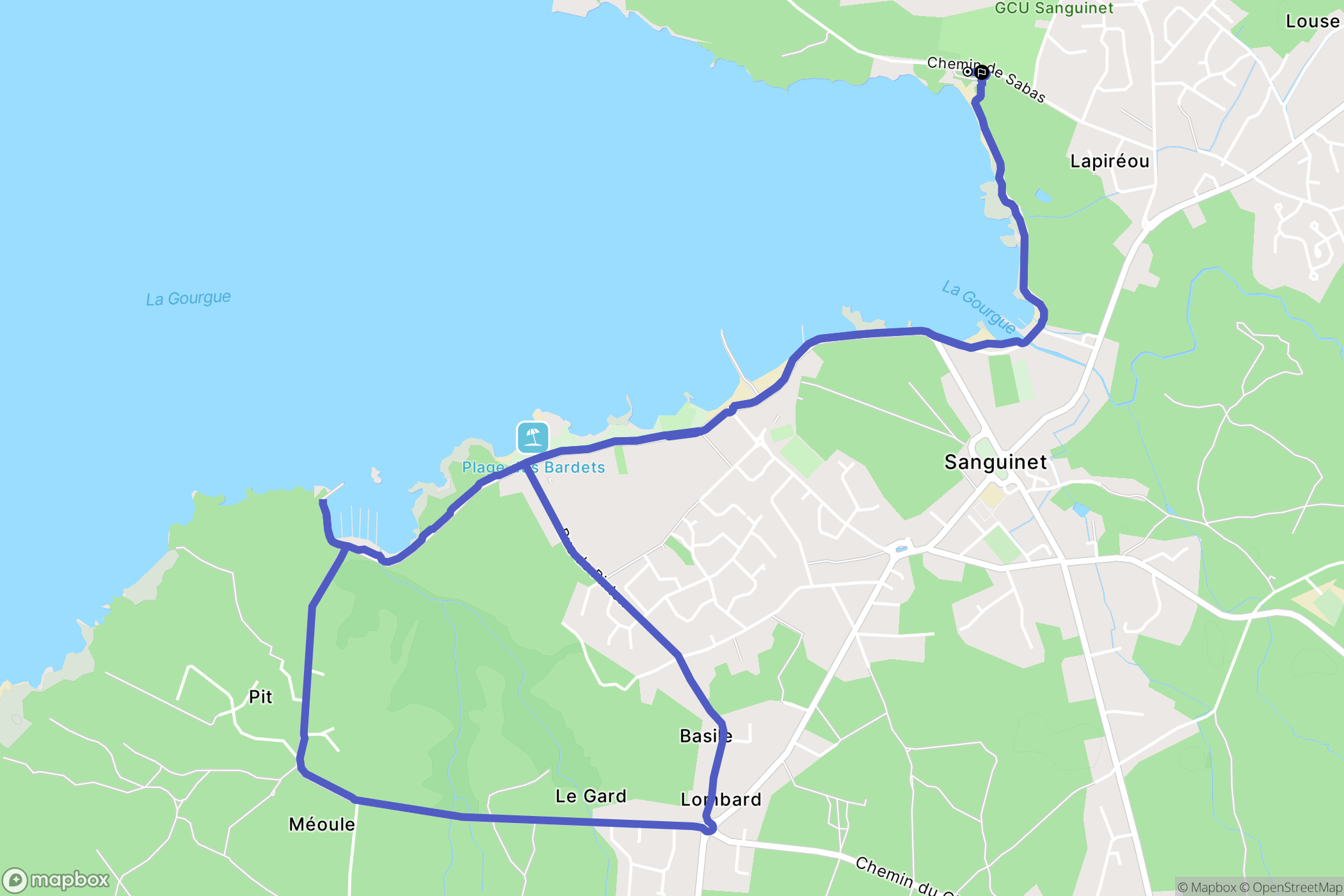 Sanguinet : carte du parcours de randonnée - France