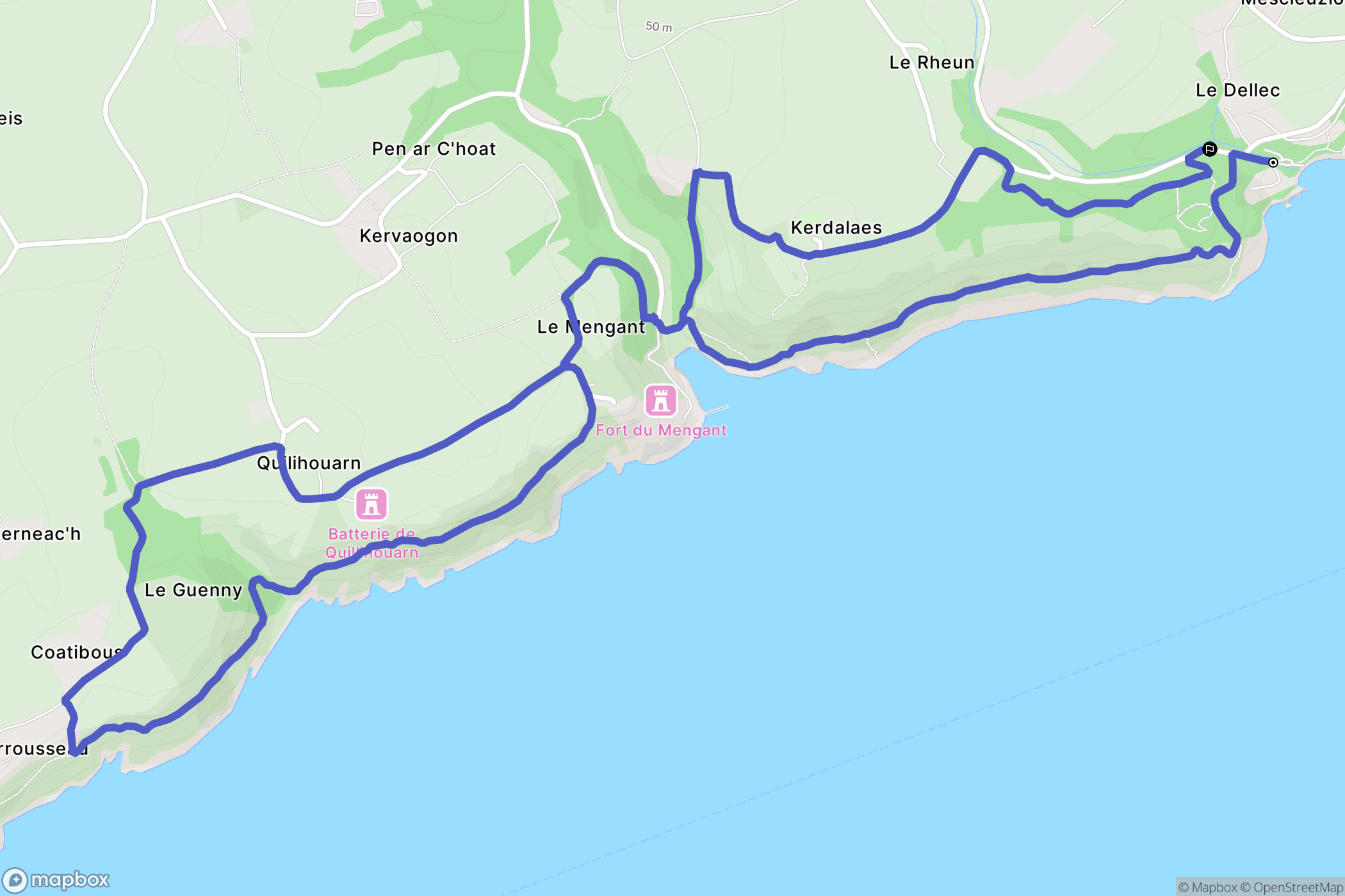 Plouzané : carte du parcours de randonnée - France