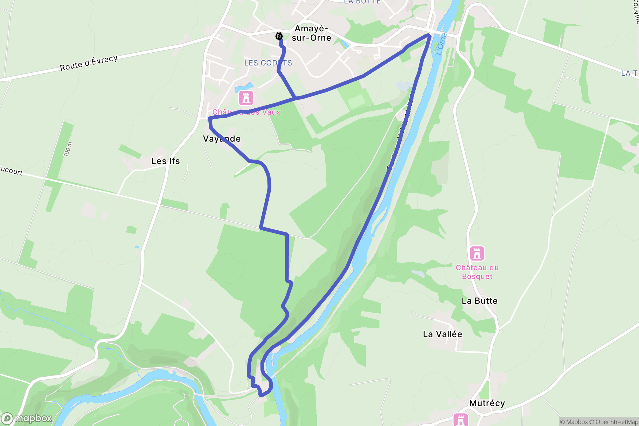 Amayé-sur-Orne : carte du parcours de randonnée - France