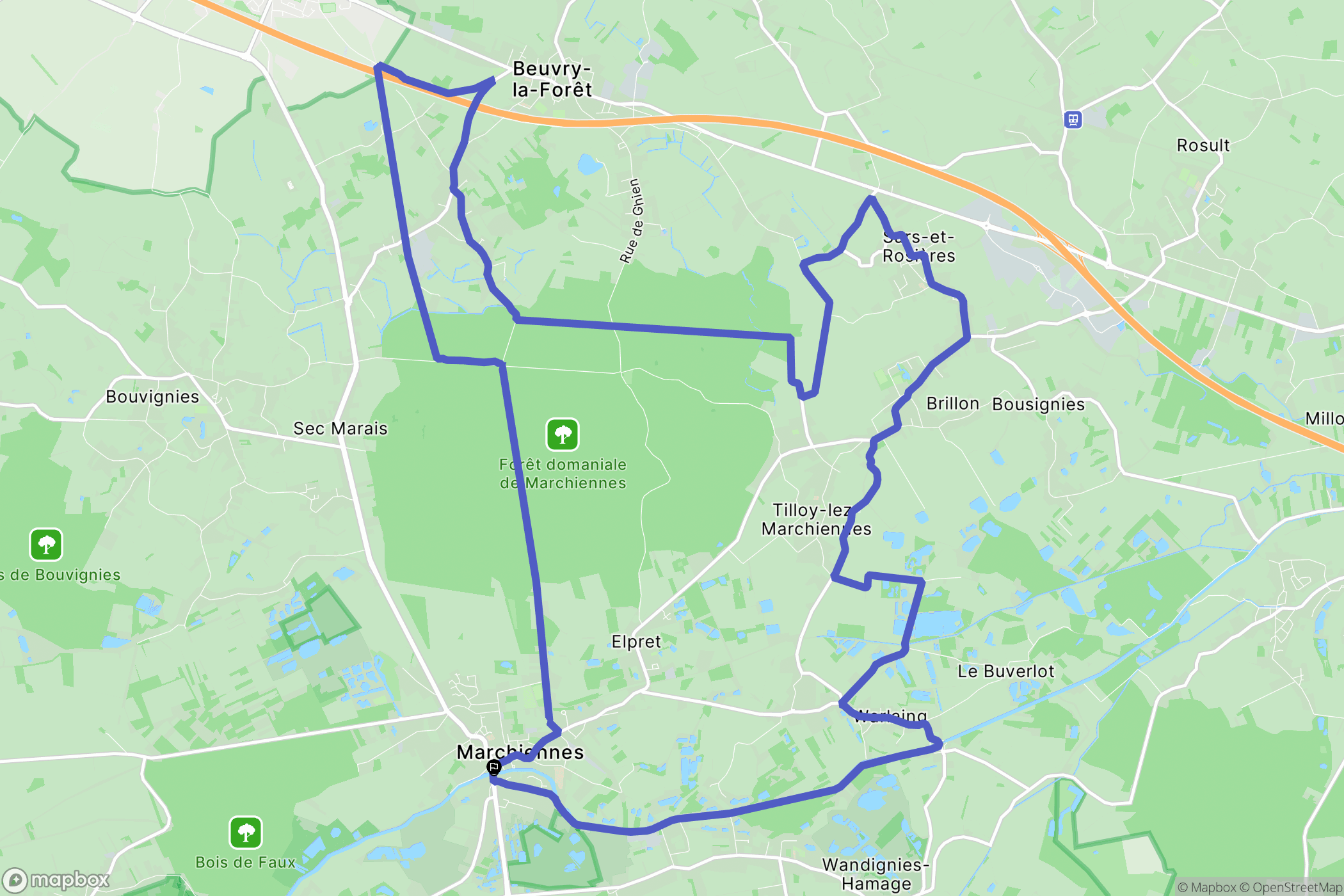 Marchiennes : carte du parcours de randonnée - France
