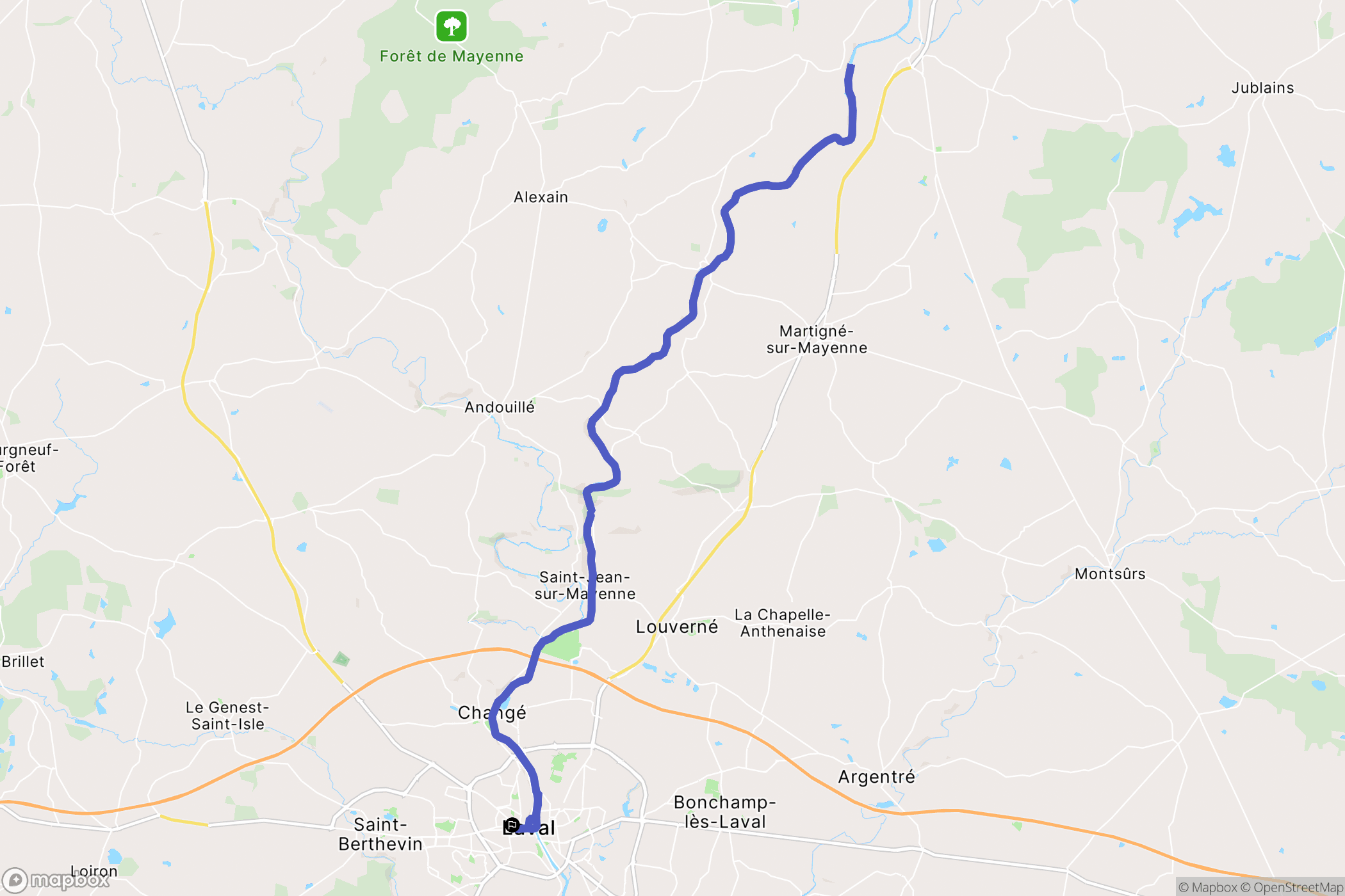 Laval : carte du parcours de randonnée - France